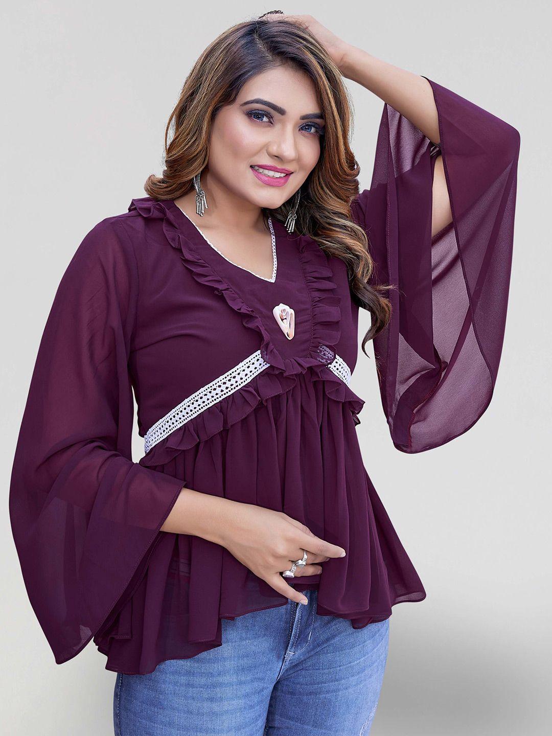 pyari - a style for every story bishop sleeves ruffles georgette top