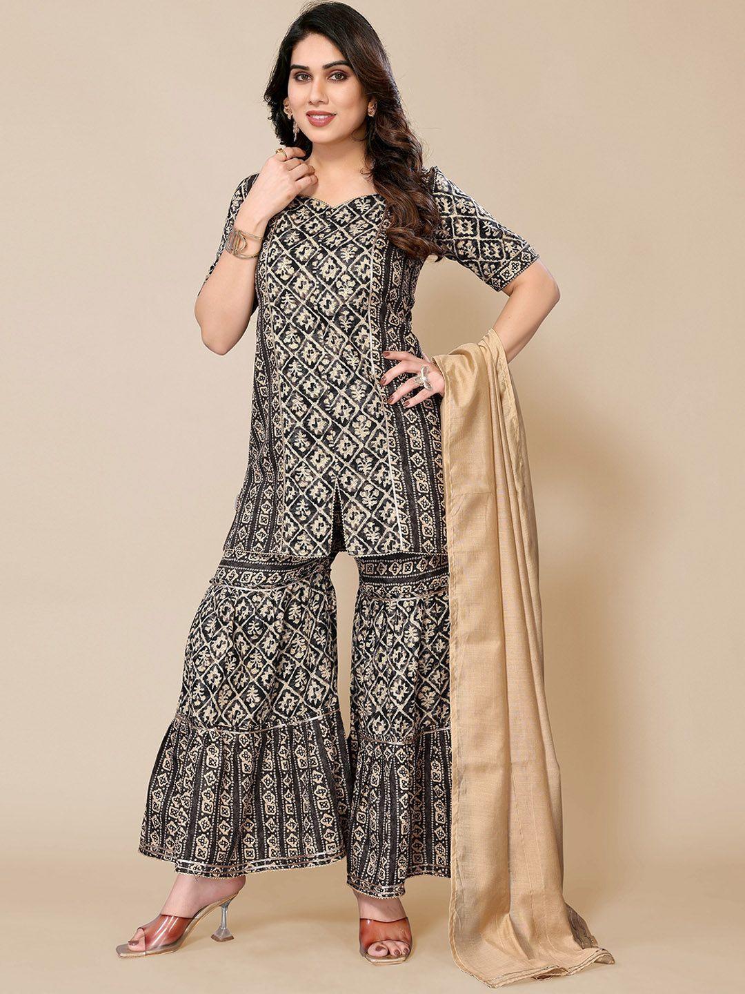 pyari - a style for every story ethnic motifs printed kurta with sharara & dupatta