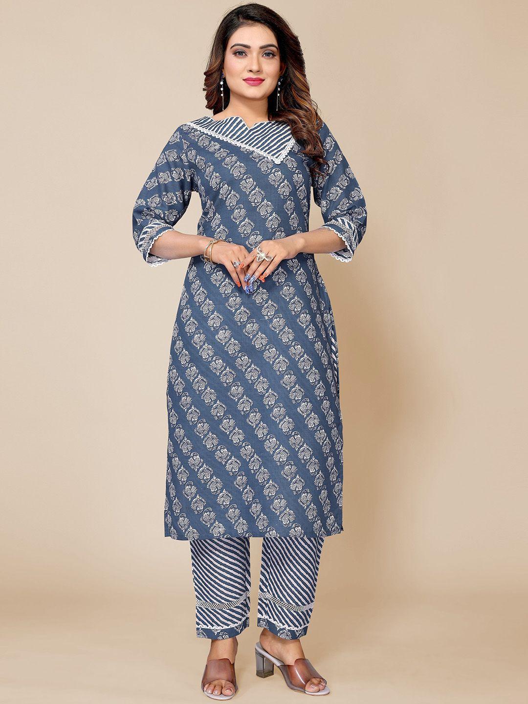 pyari - a style for every story ethnic motifs printed pure cotton straight kurta set