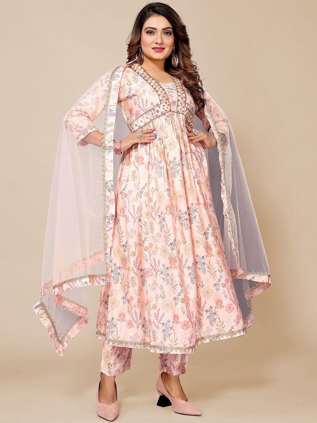 pyari - a style for every story floral printed anarkali kurta with trousers & dupatta