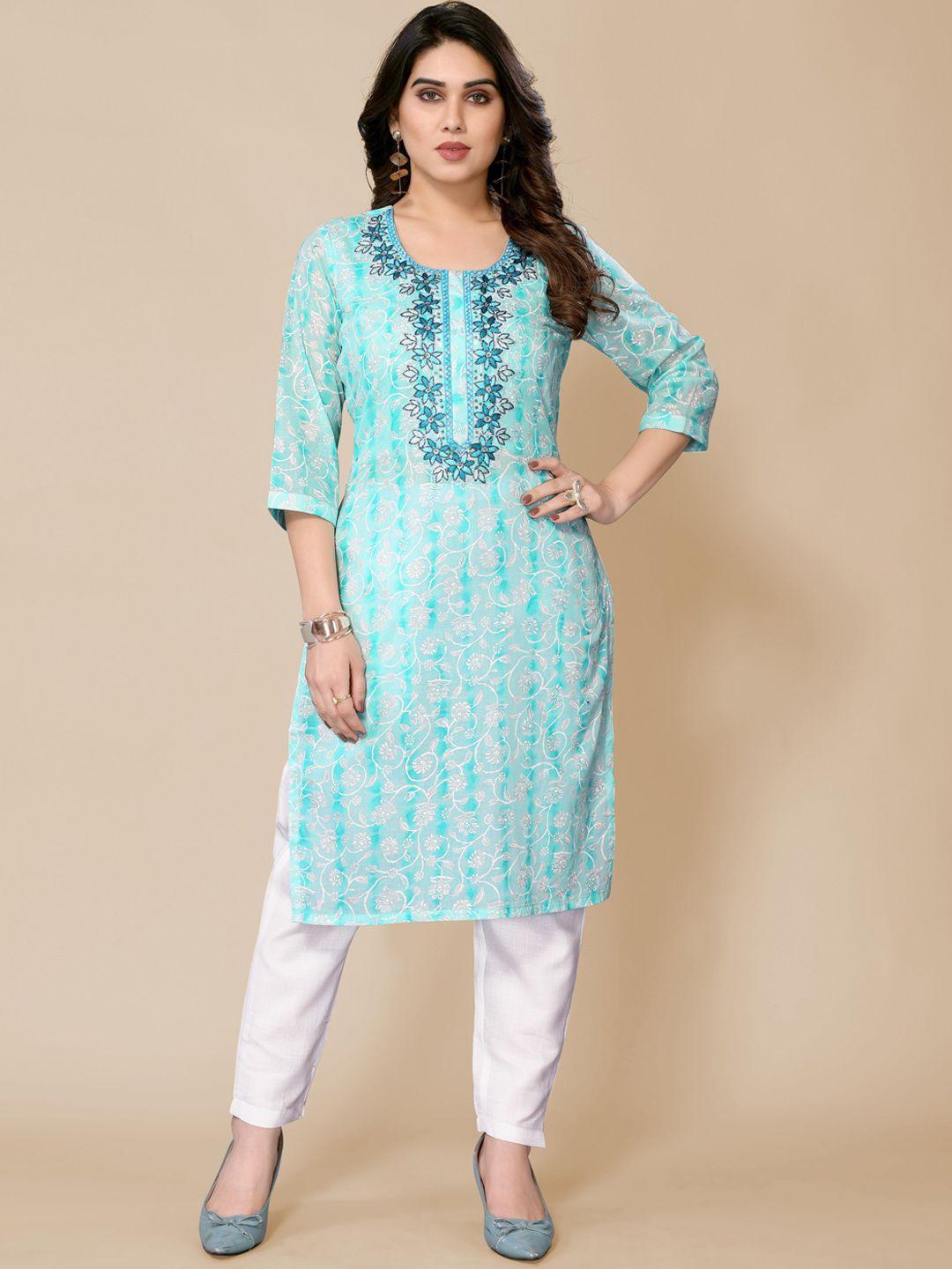 pyari - a style for every story floral printed beads and stones kurta with trousers