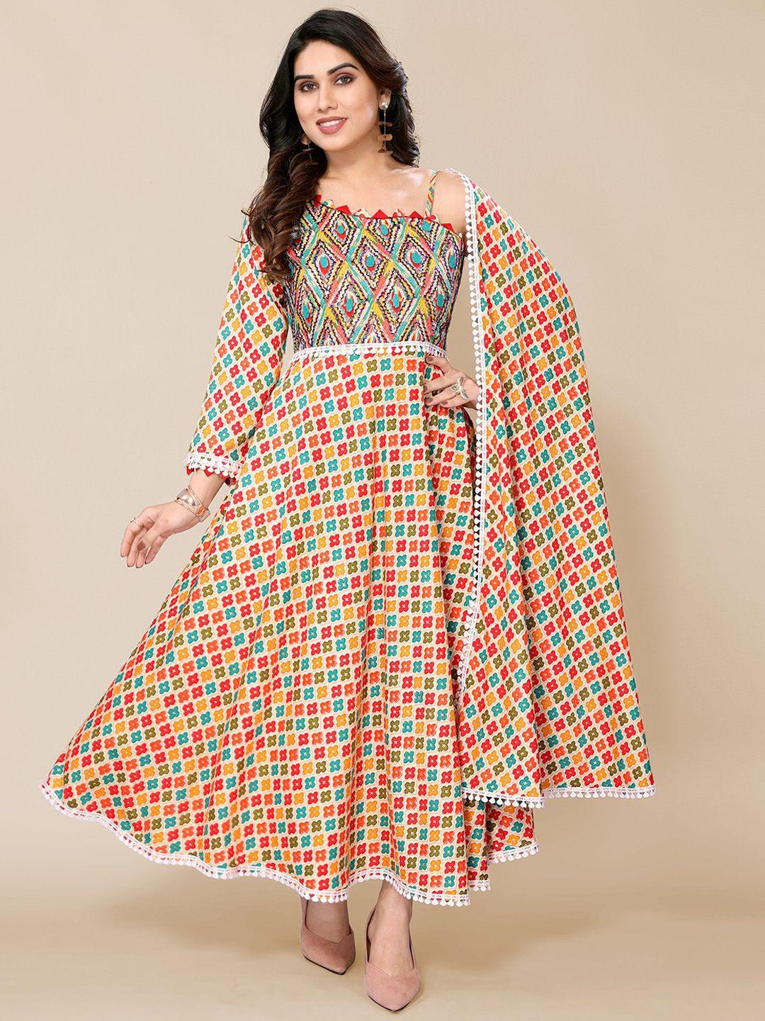 pyari - a style for every story floral printed fit & flare ethnic dresses with dupatta