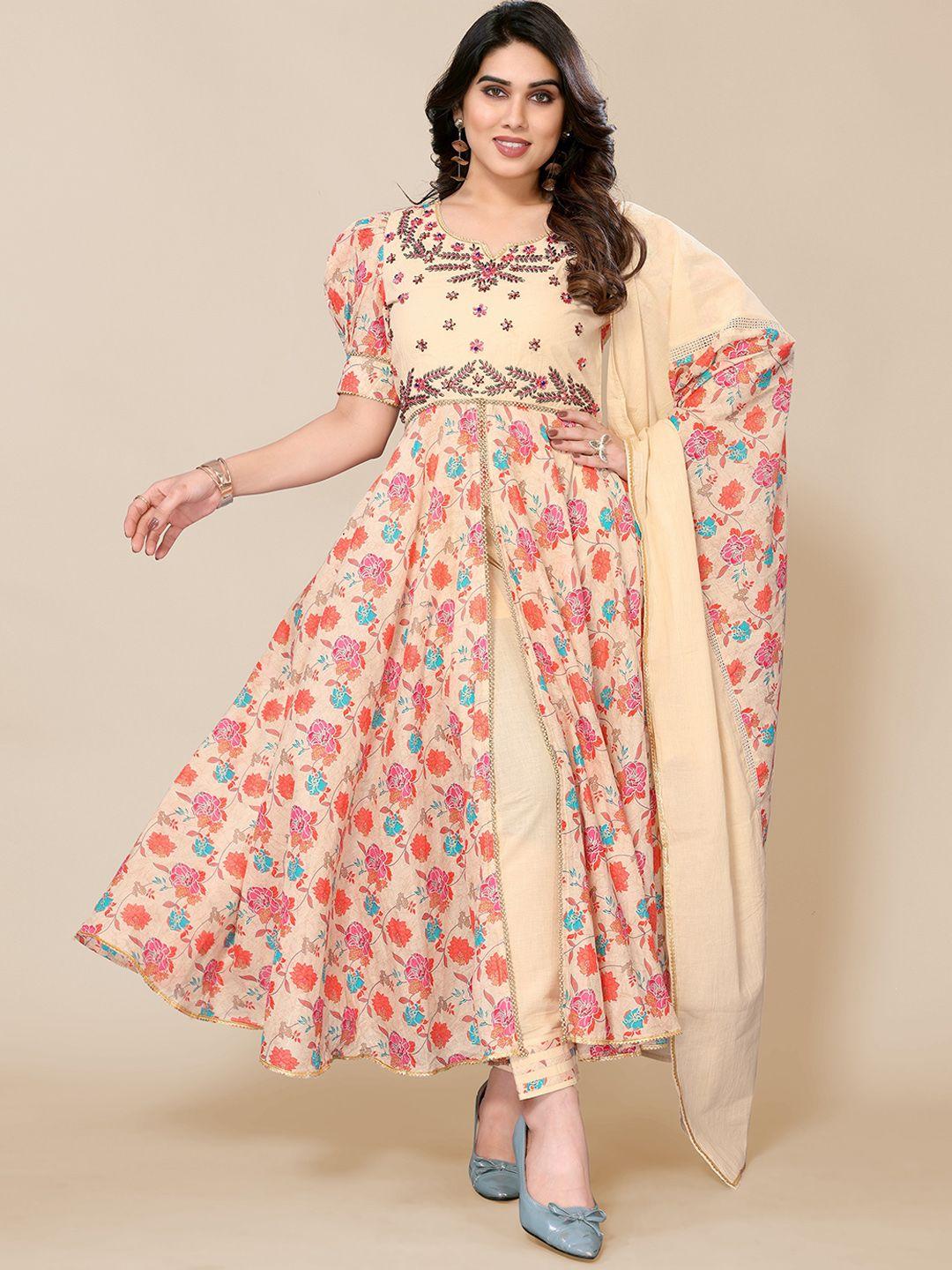 pyari - a style for every story floral printed sequinned a line kurta with pyjamas