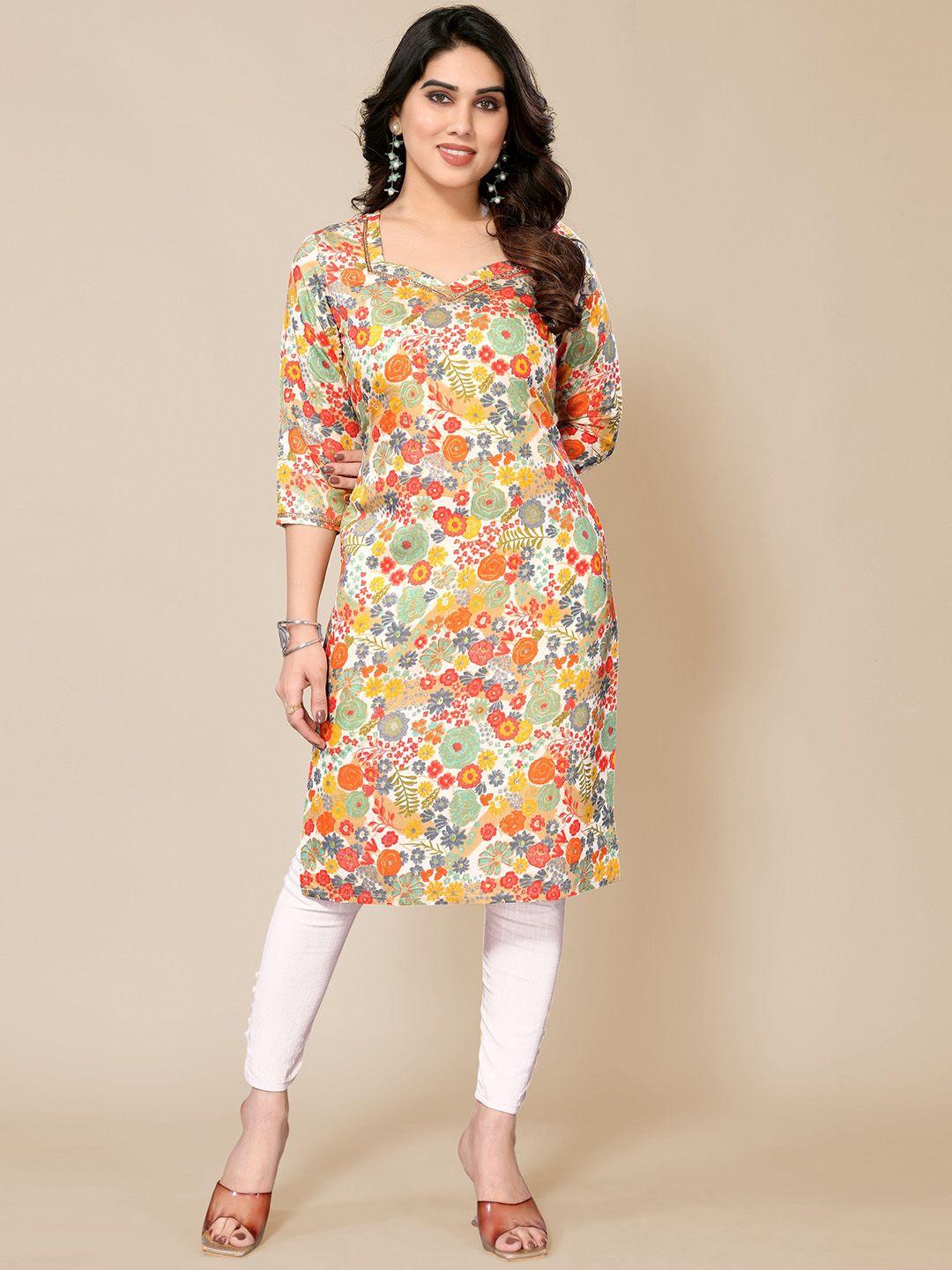 pyari - a style for every story floral printed sweetheart neck regular kurta