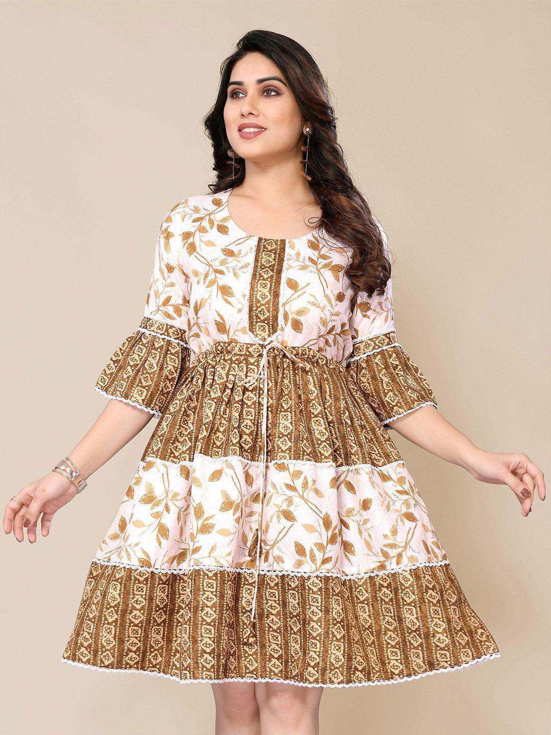 pyari - a style for every story floral printed tie up tiered fit & flare dress