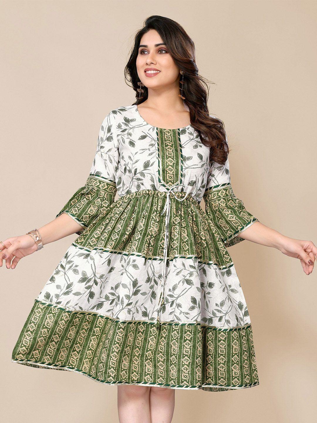 pyari - a style for every story floral printed tie up tiered fit & flare dress