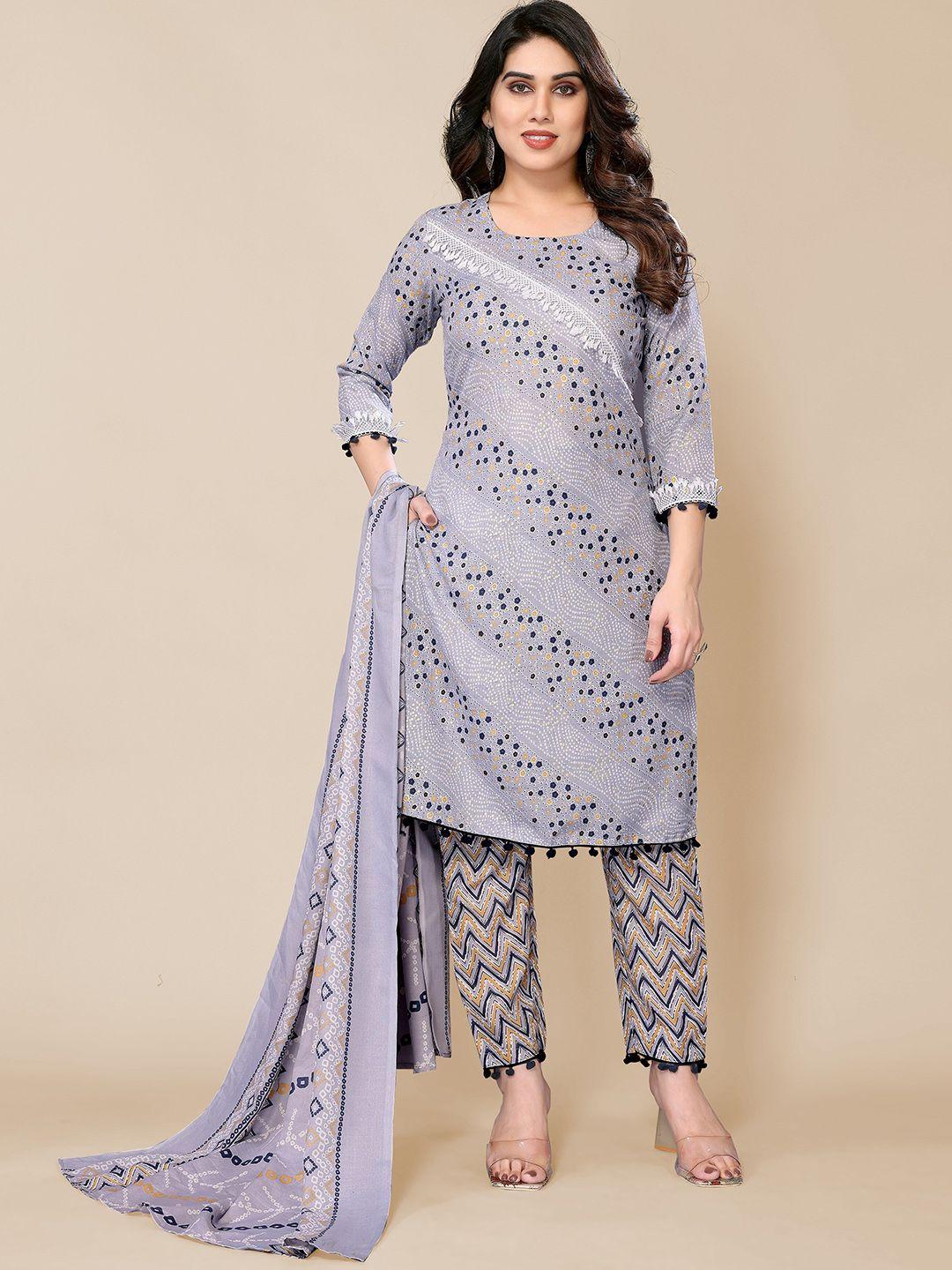 pyari - a style for every story geometric printed straight kurta & trouser with dupatta