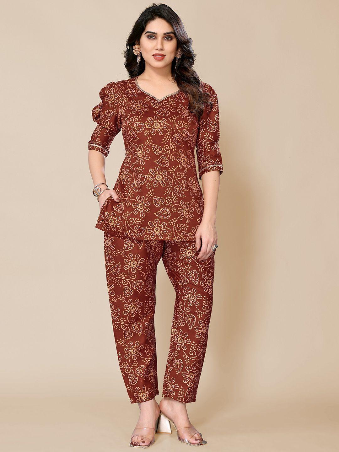 pyari - a style for every story printed pure cotton top with trouser