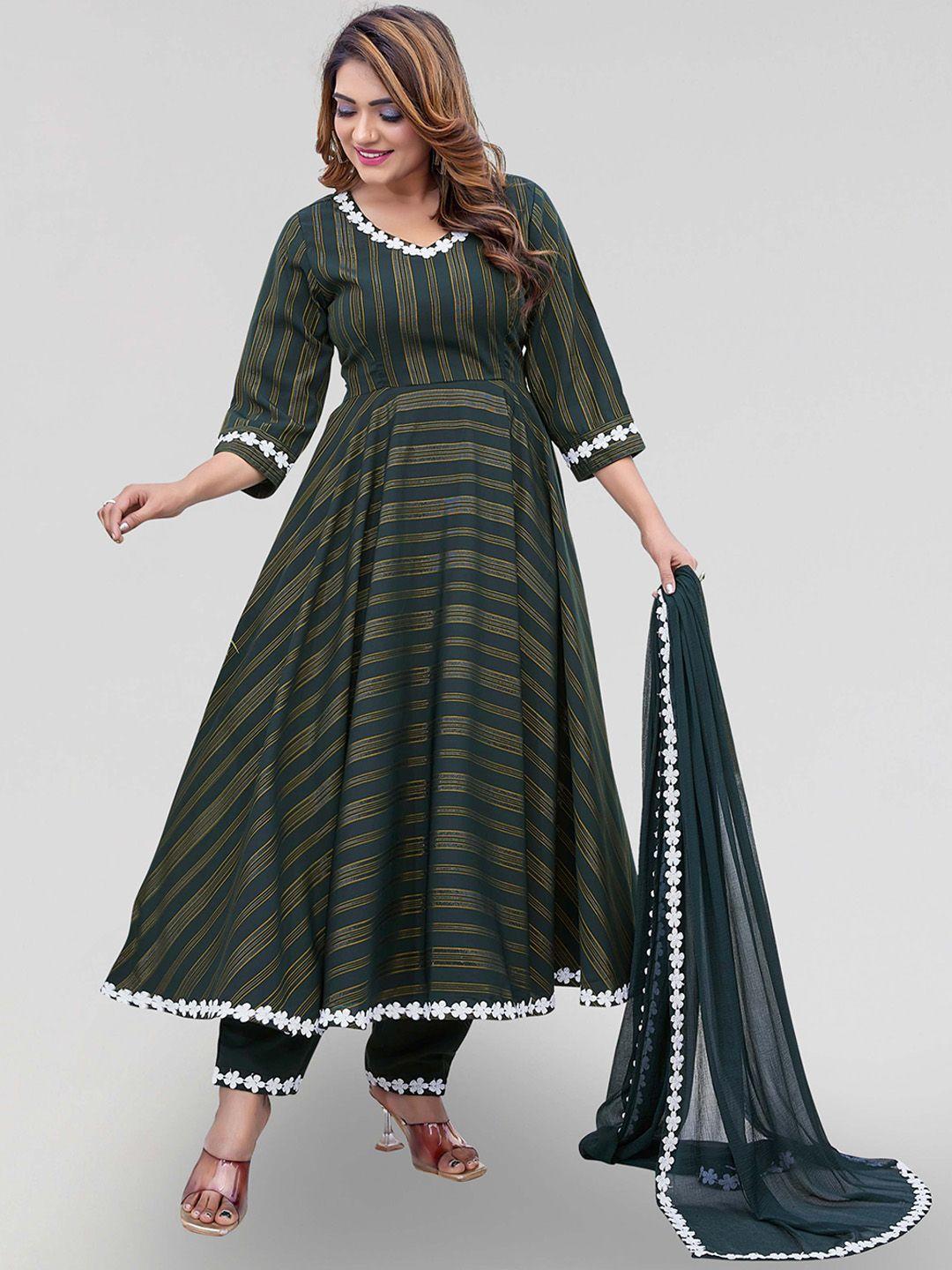 pyari - a style for every story striped anarkali kurta with trousers & dupatta