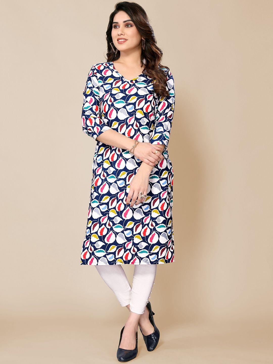pyari - a style for every story women blue & navy blue floral printed kurta