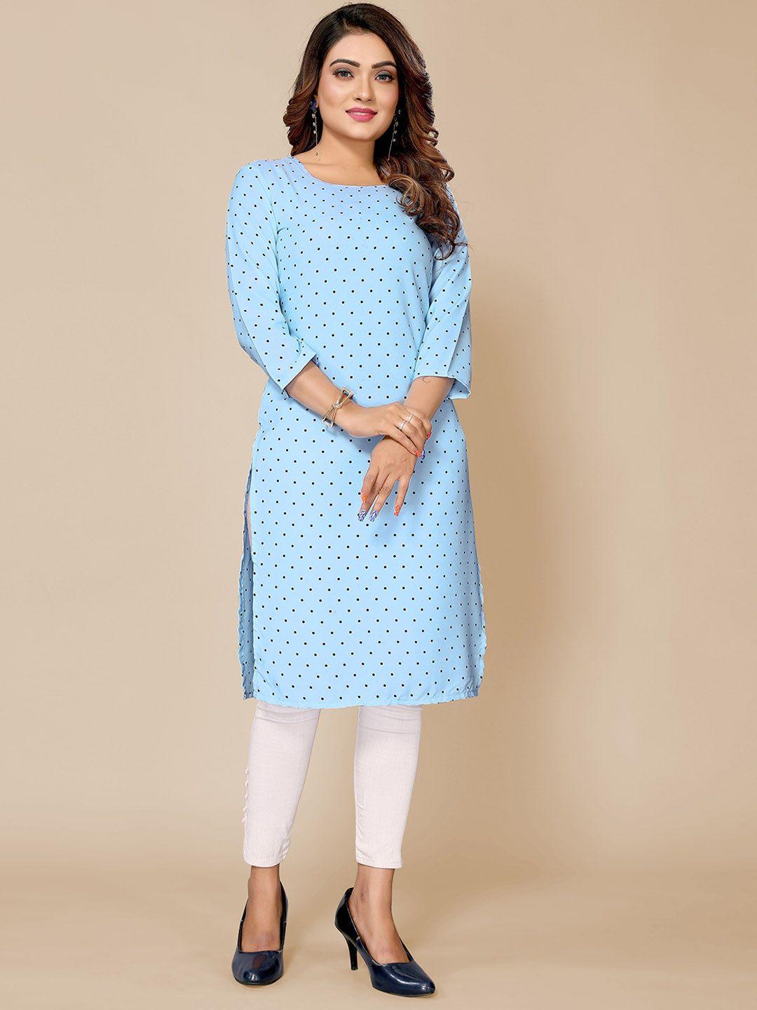 pyari - a style for every story women blue & navy blue polka dot printed floral crepe kurta