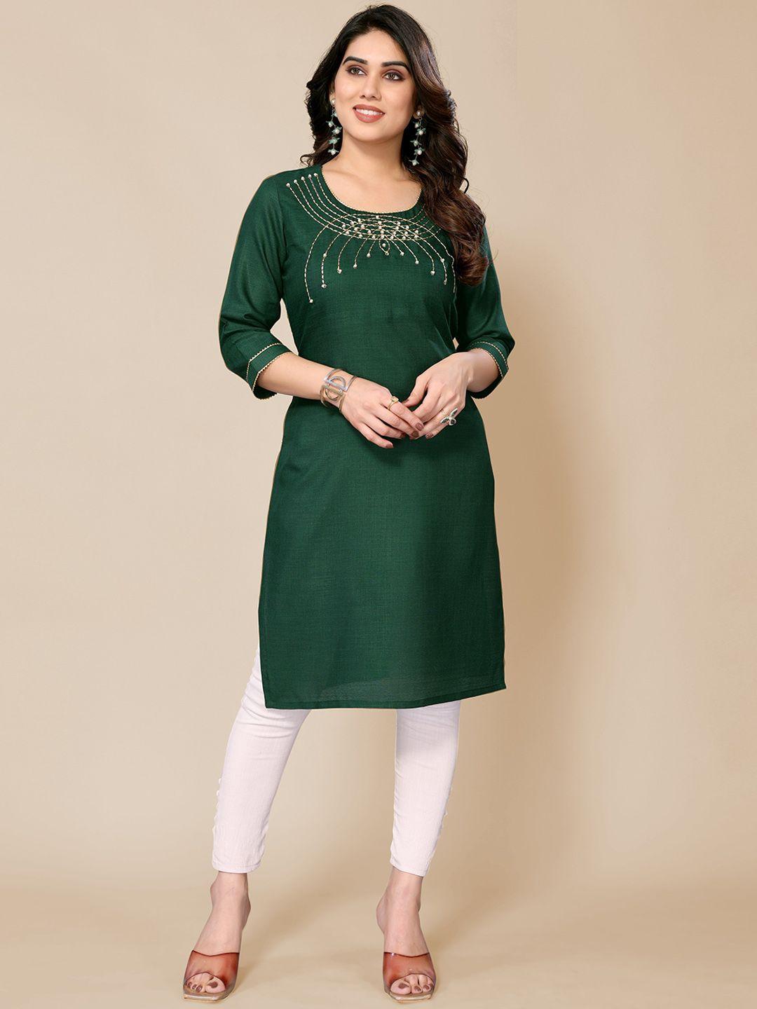 pyari - a style for every story women olive green & green floral embellished floral kurta