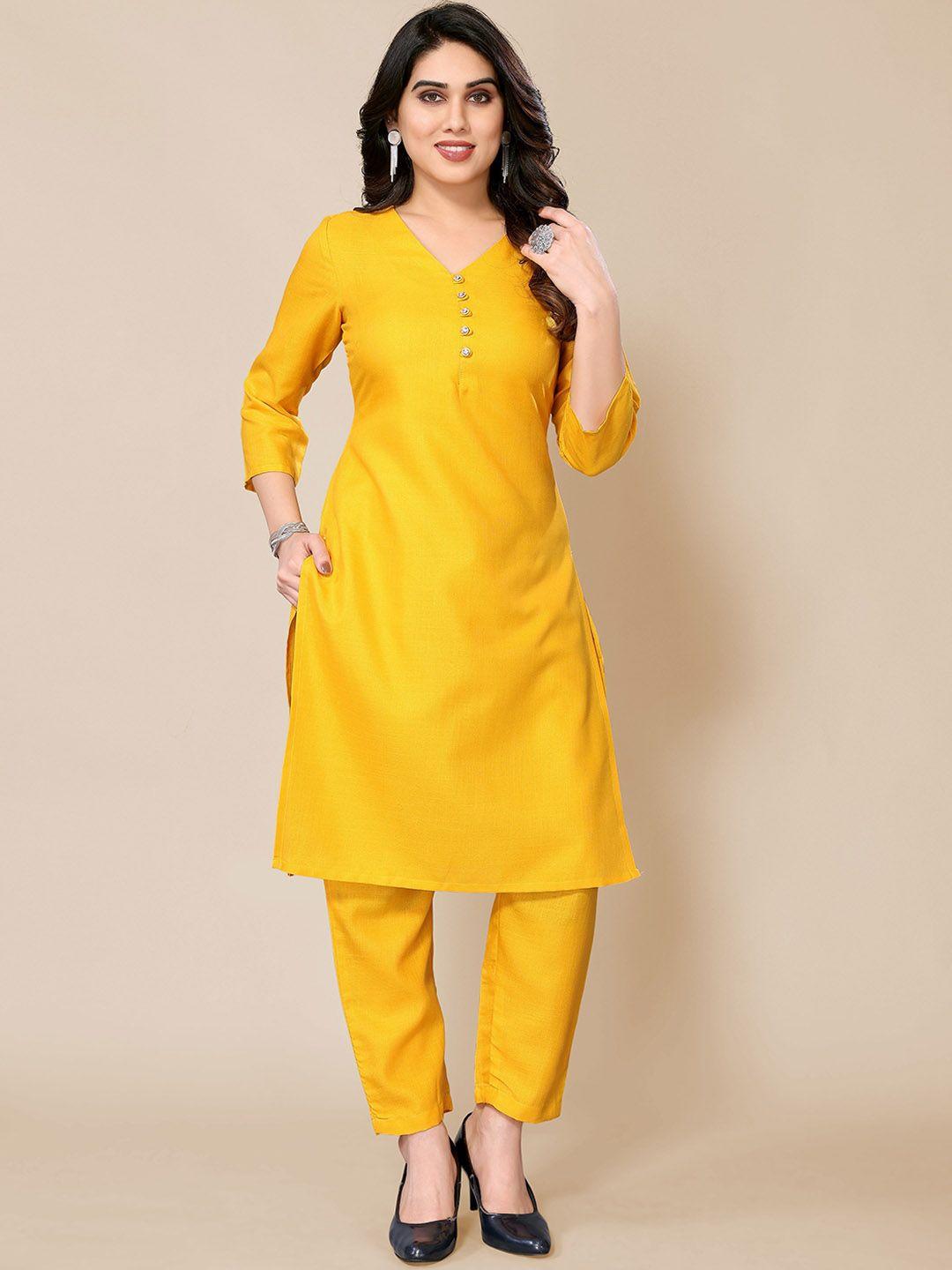 pyari - a style for every story women yellow regular kurta with trousers