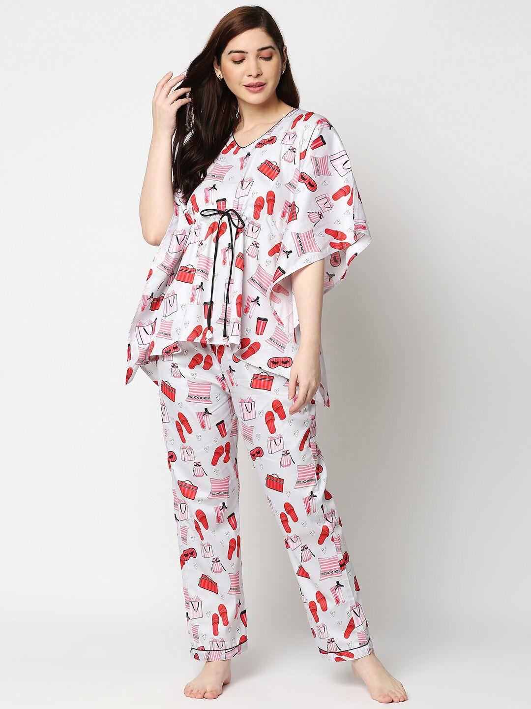 pyjama party women grey & red printed night suit