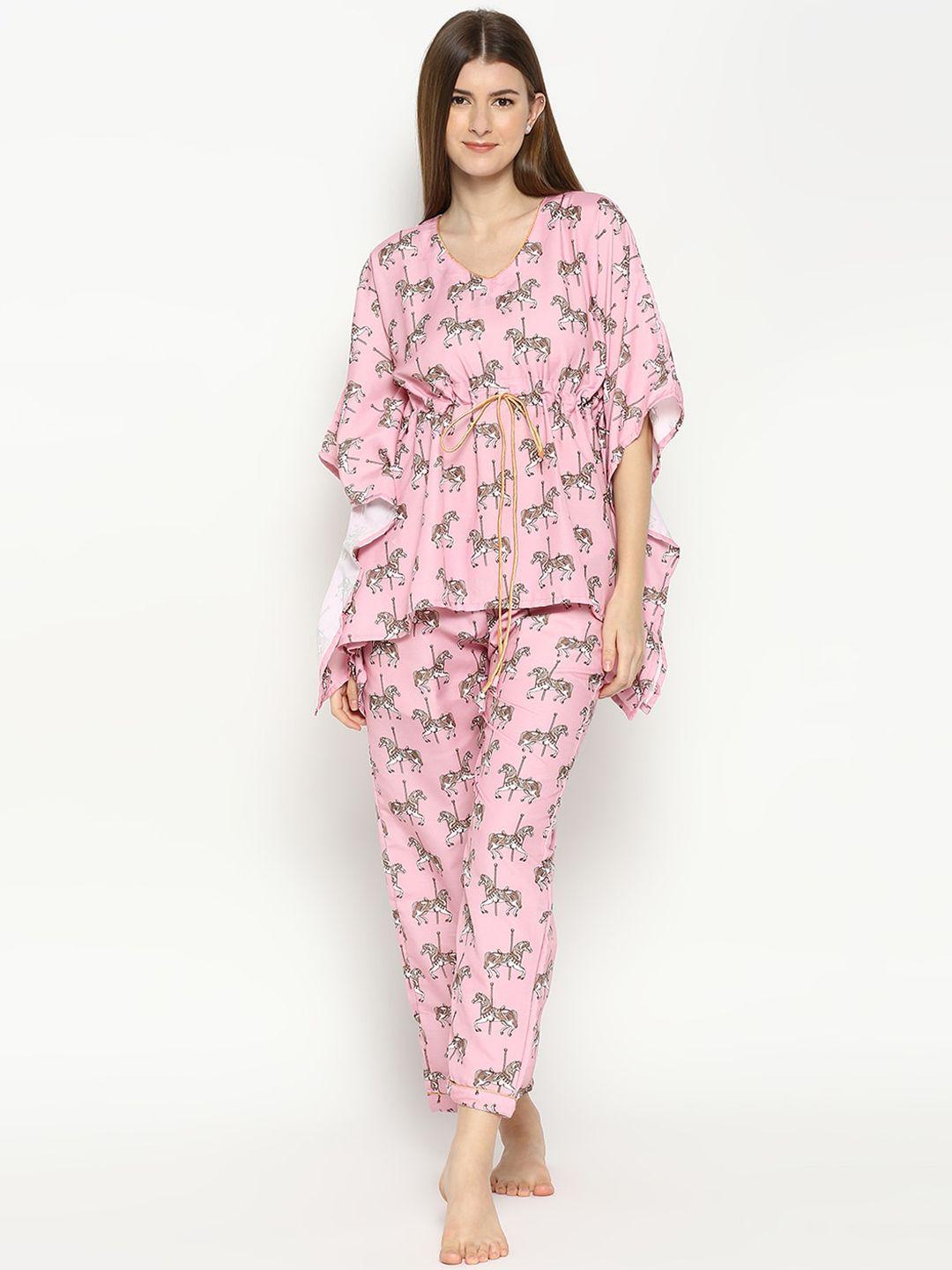 pyjama party women printed cotton night suit