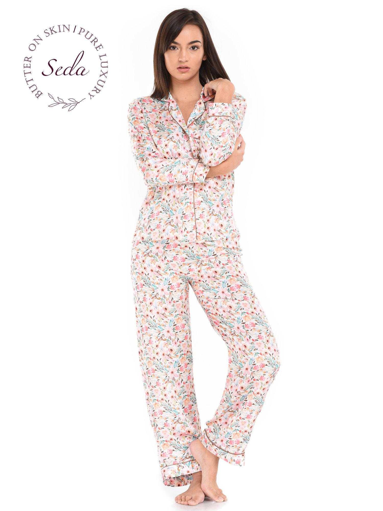 pyjama pant with long sleeves floral aop - multi-color