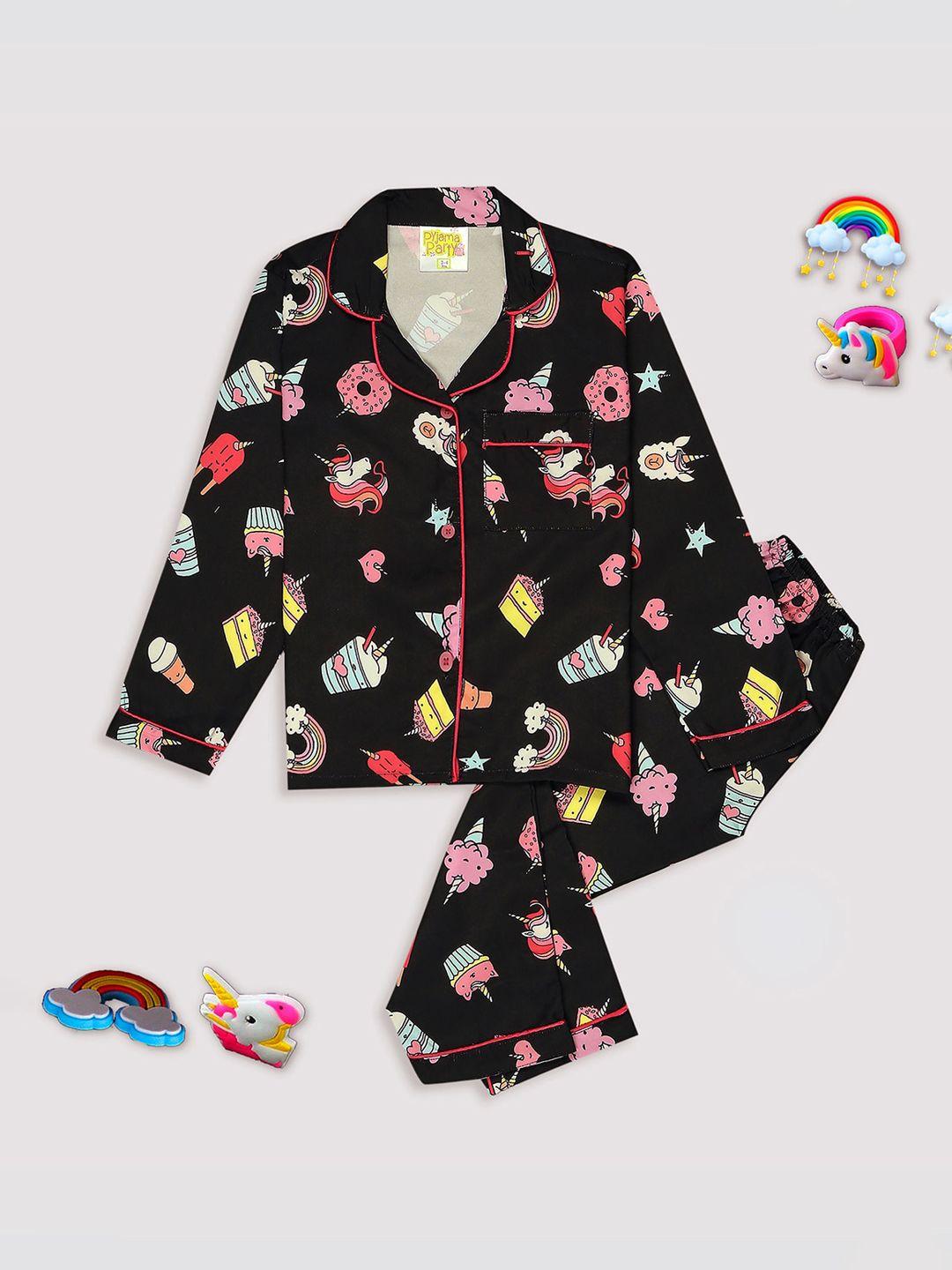 pyjama party kids conversational printed cuban collar night suit