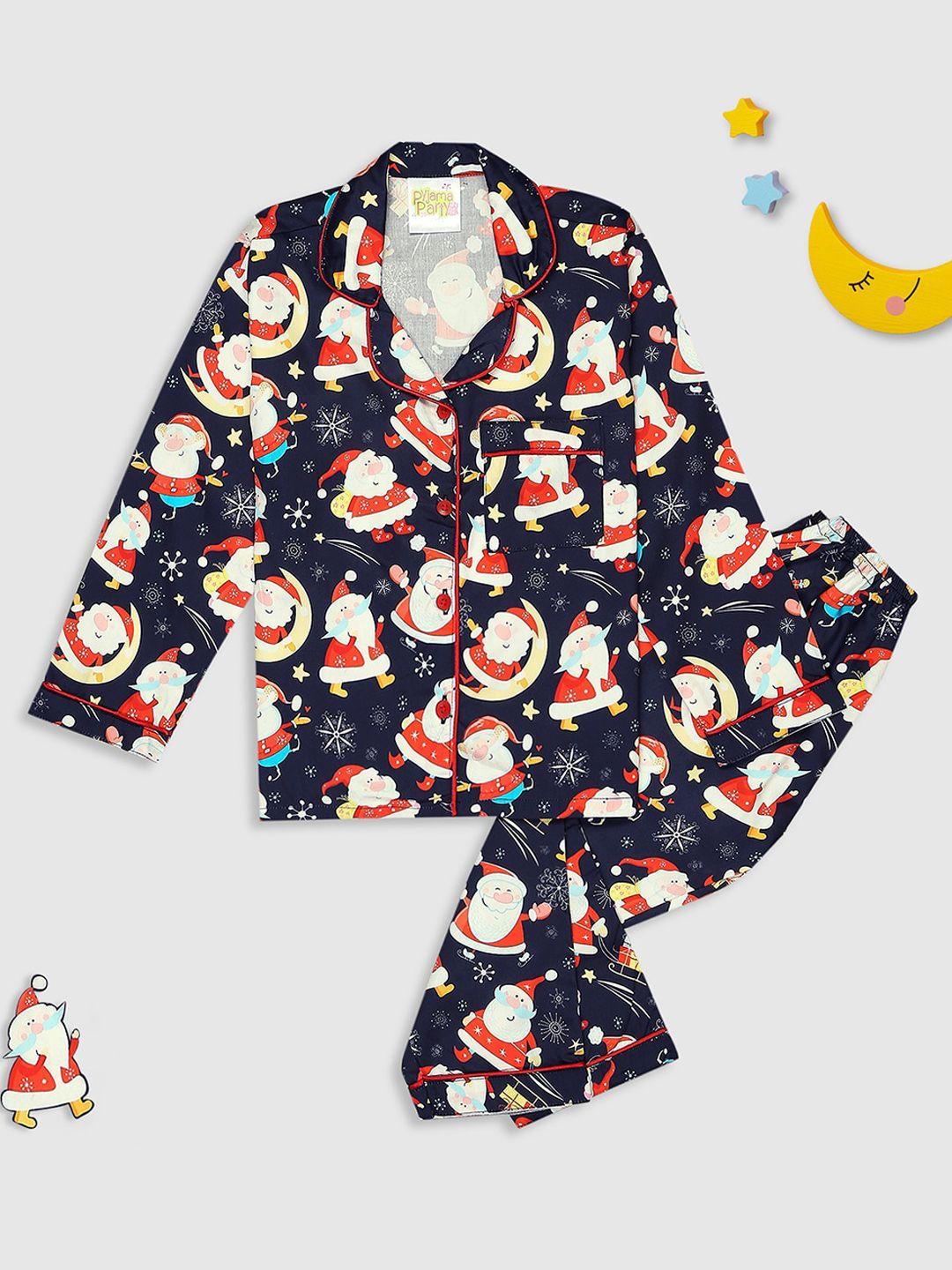 pyjama party kids conversational printed cuban collar pure cotton night suit