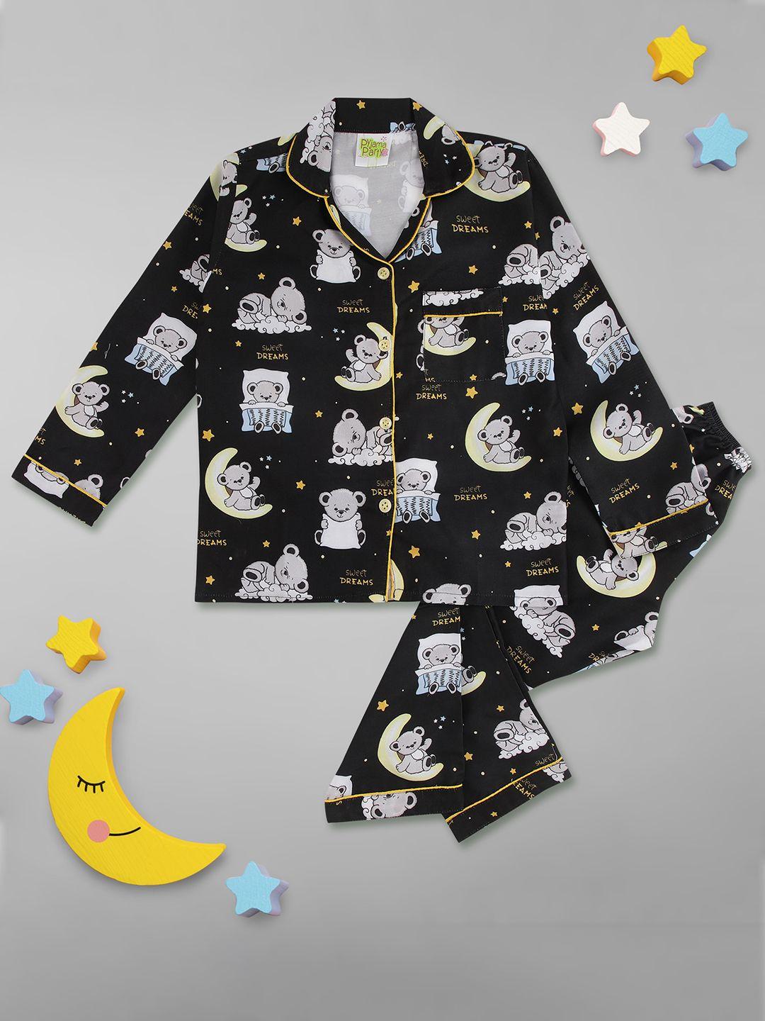 pyjama party unisex kids black & white printed night suit