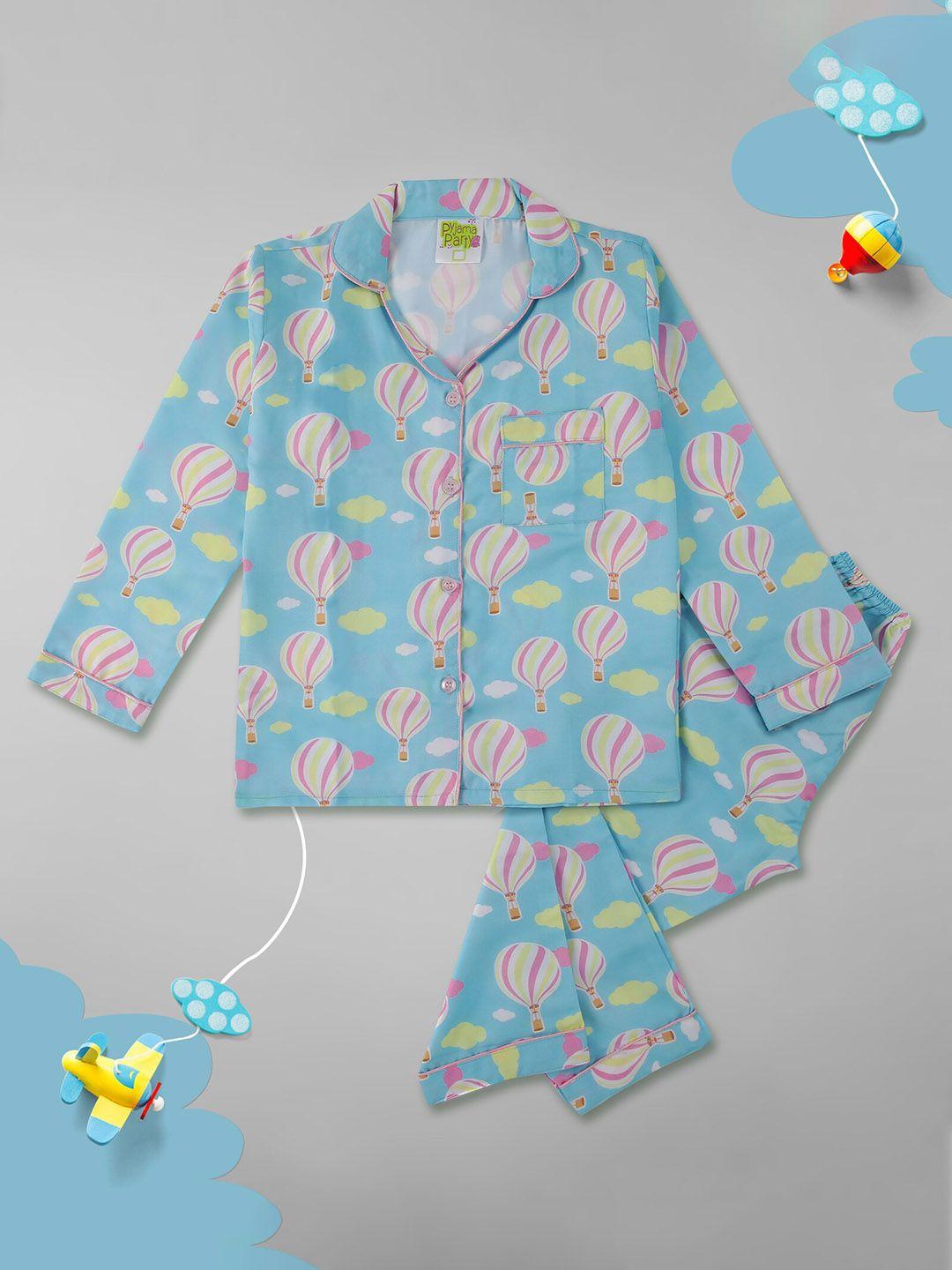 pyjama party unisex kids blue & pink printed night suit