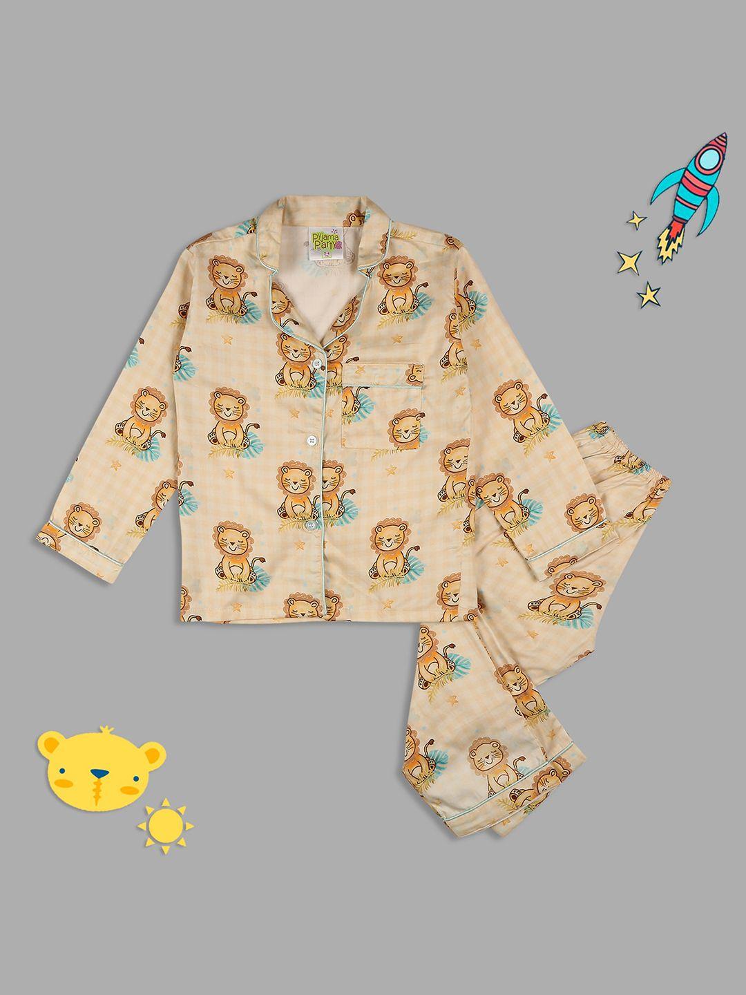 pyjama party unisex kids yellow & blue printed night suit