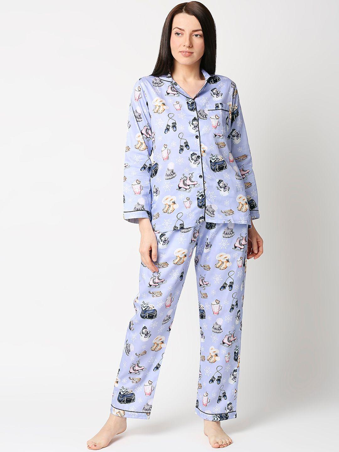 pyjama party woman lavender printed night suit