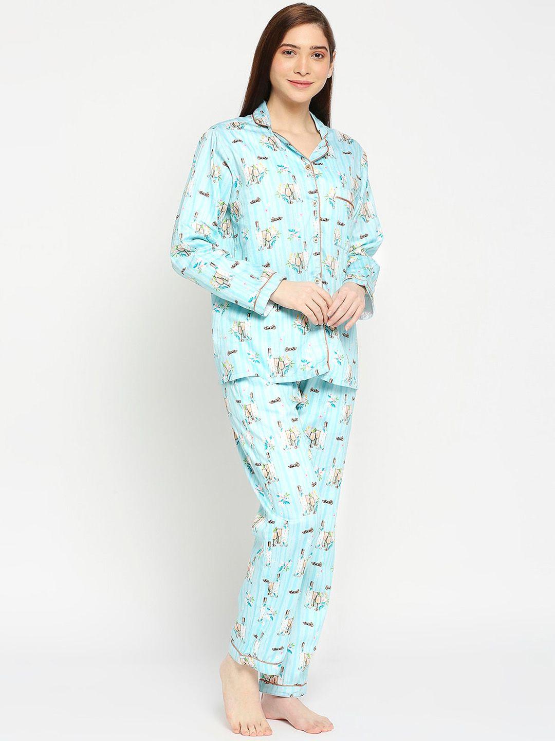 pyjama party women printed cotton night suit