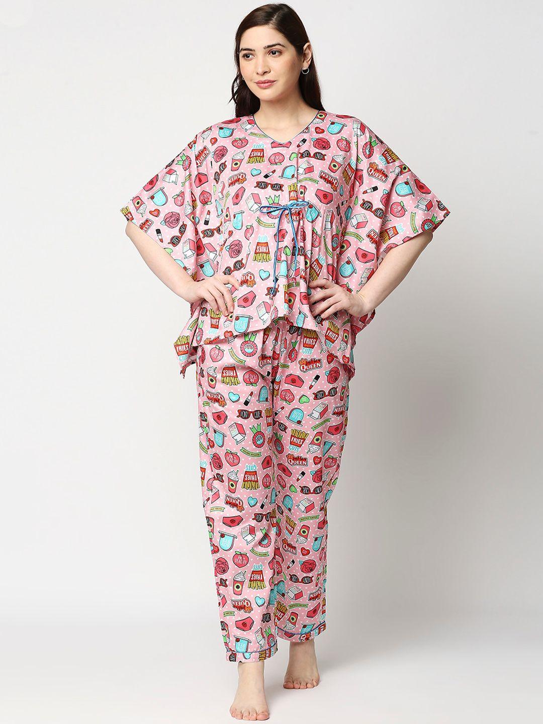 pyjama party women printed pure cotton night suit