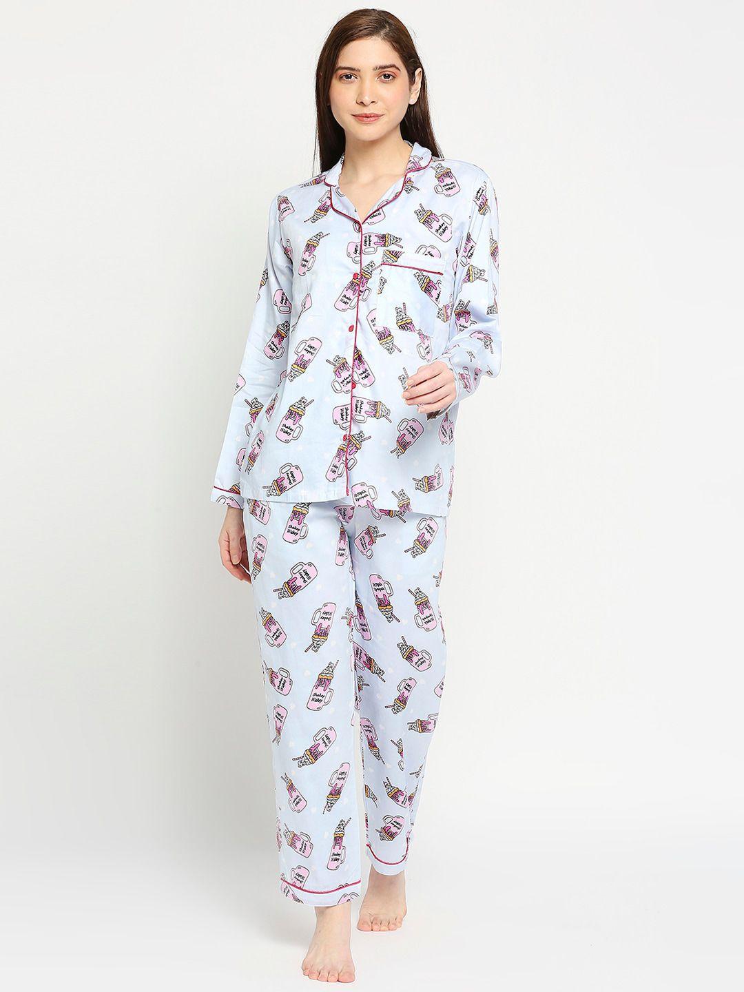 pyjama party women pure cotton printed night suit