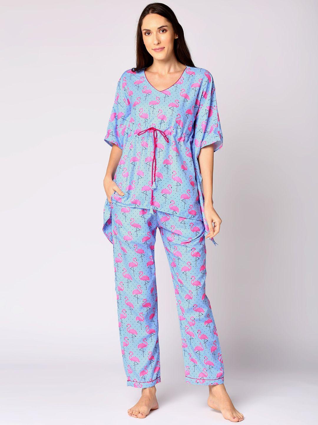 pyjama party women purple & pink printed night suit