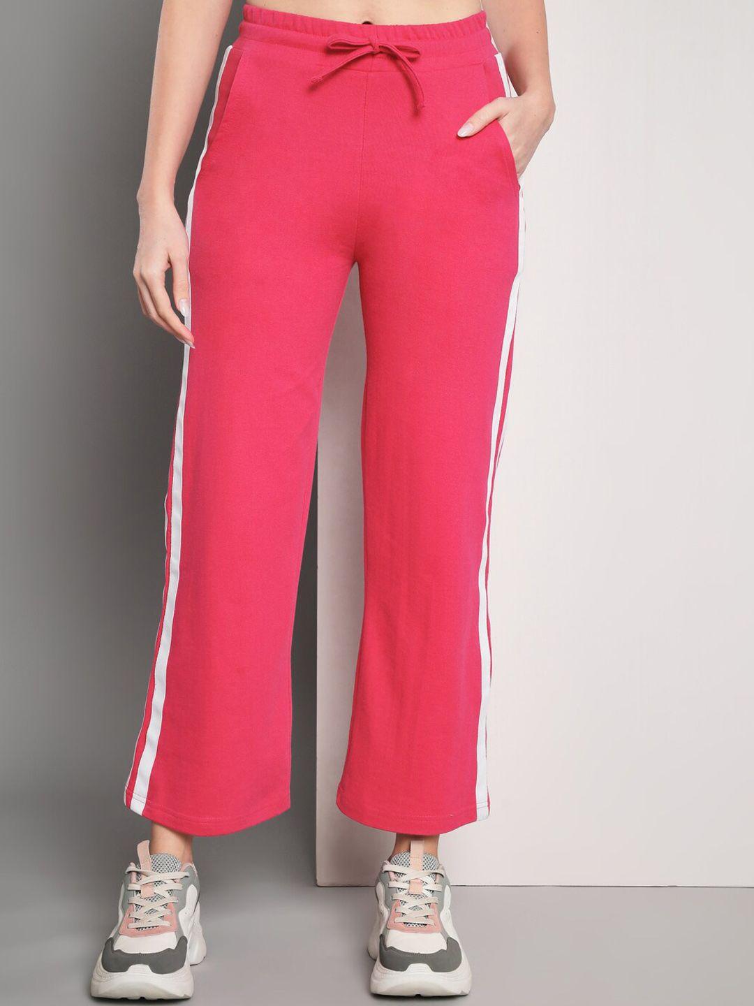 q-rious-women-mid-rise-side-striped-pure-cotton-flared-track-pant