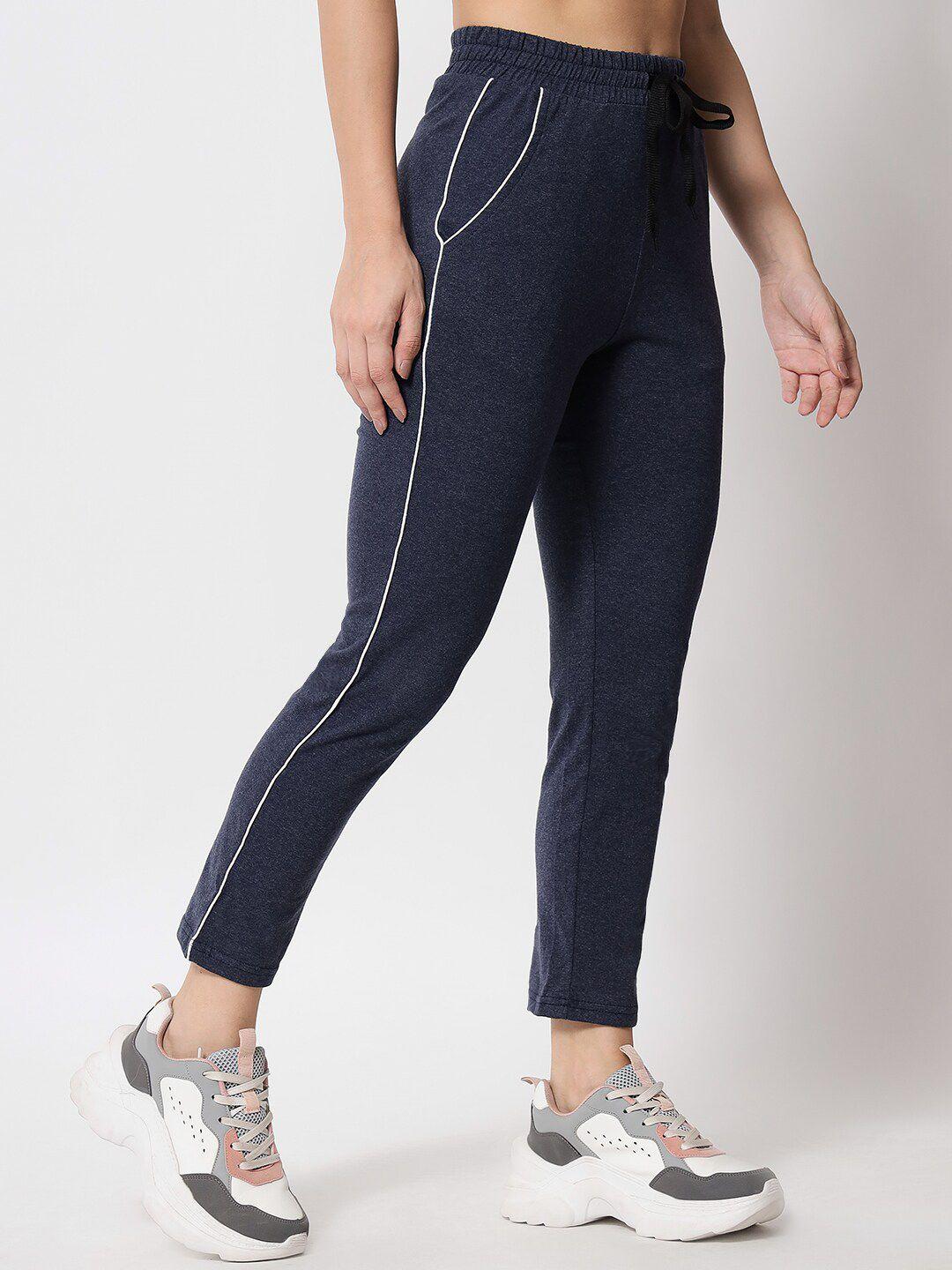 q-rious women navy blue regular fit solid track pants