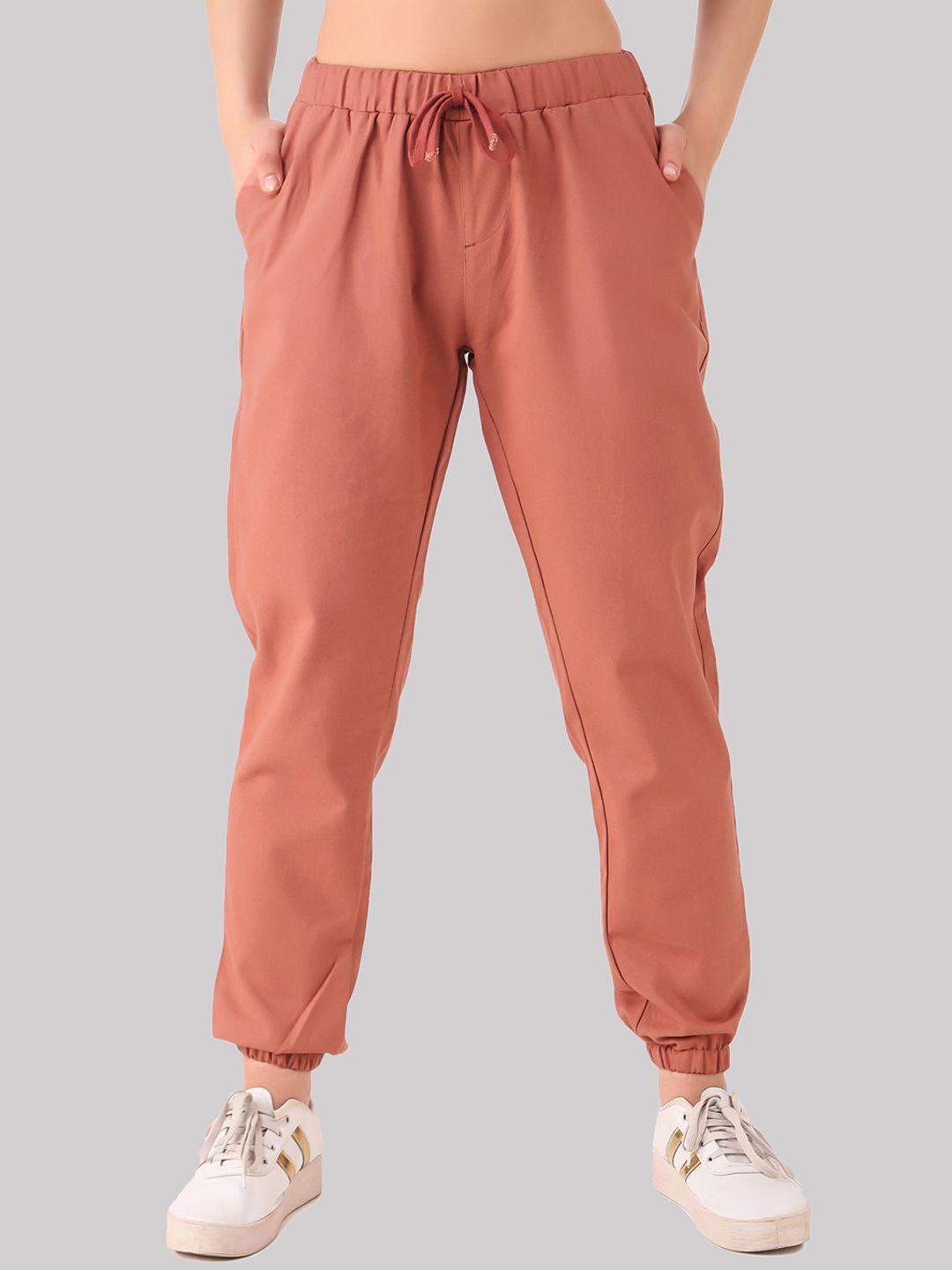 q-rious women red cotton twill regular fit joggers trousers
