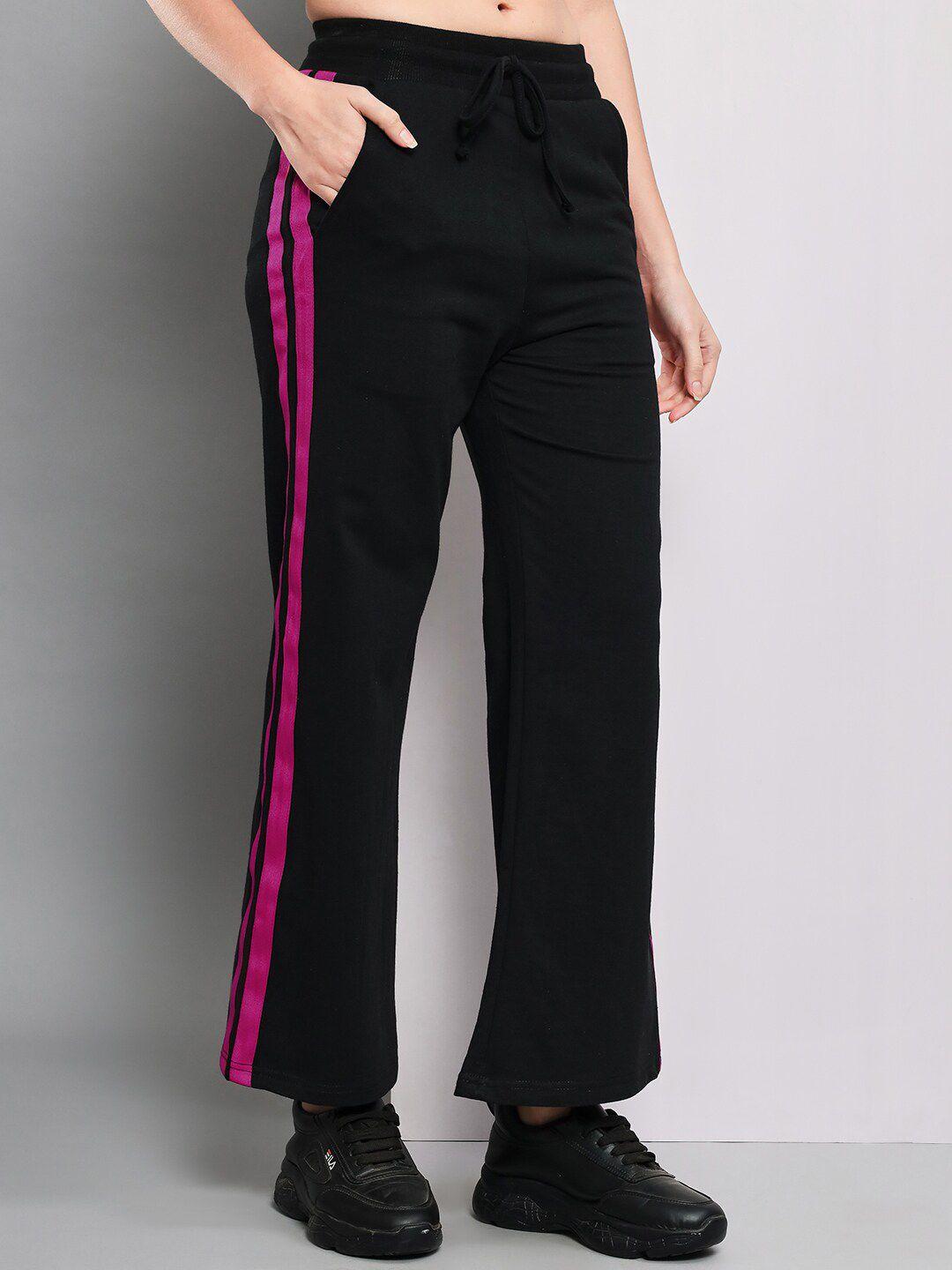 q-rious women striped relaxed fit cotton track pants
