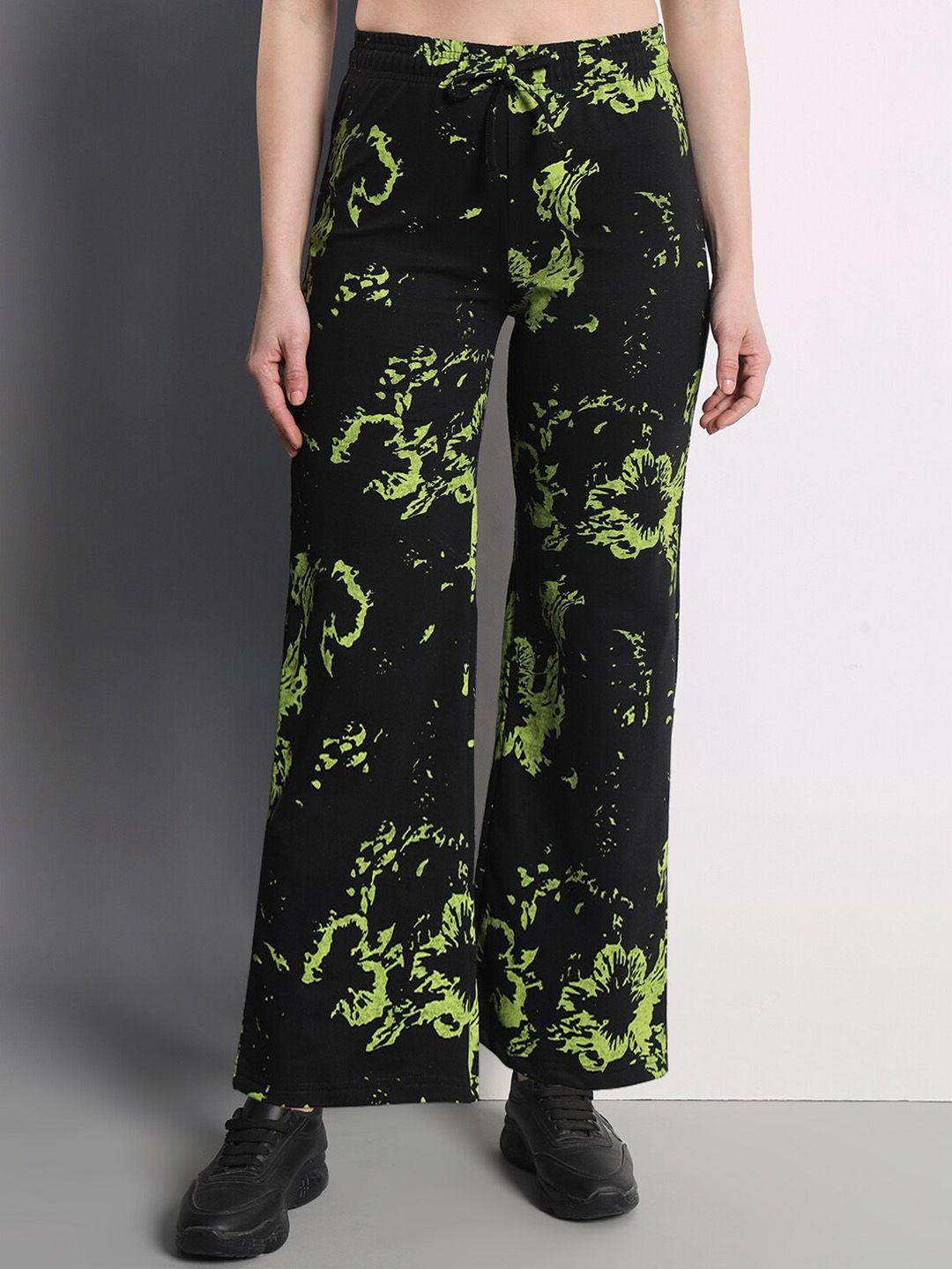 q-rious women flared printed relaxed fit mid rise track pants