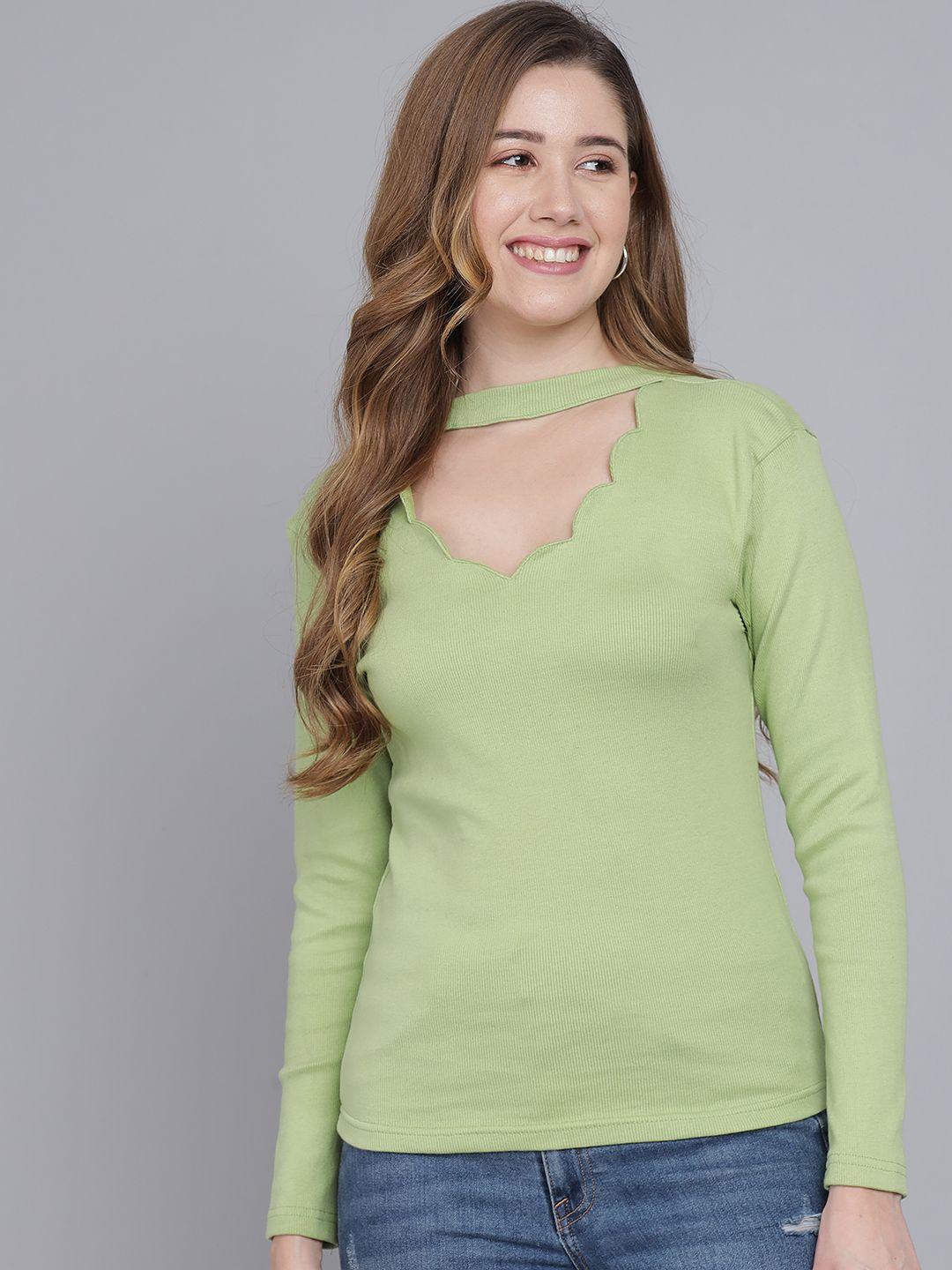 q-rious women green choker neck top