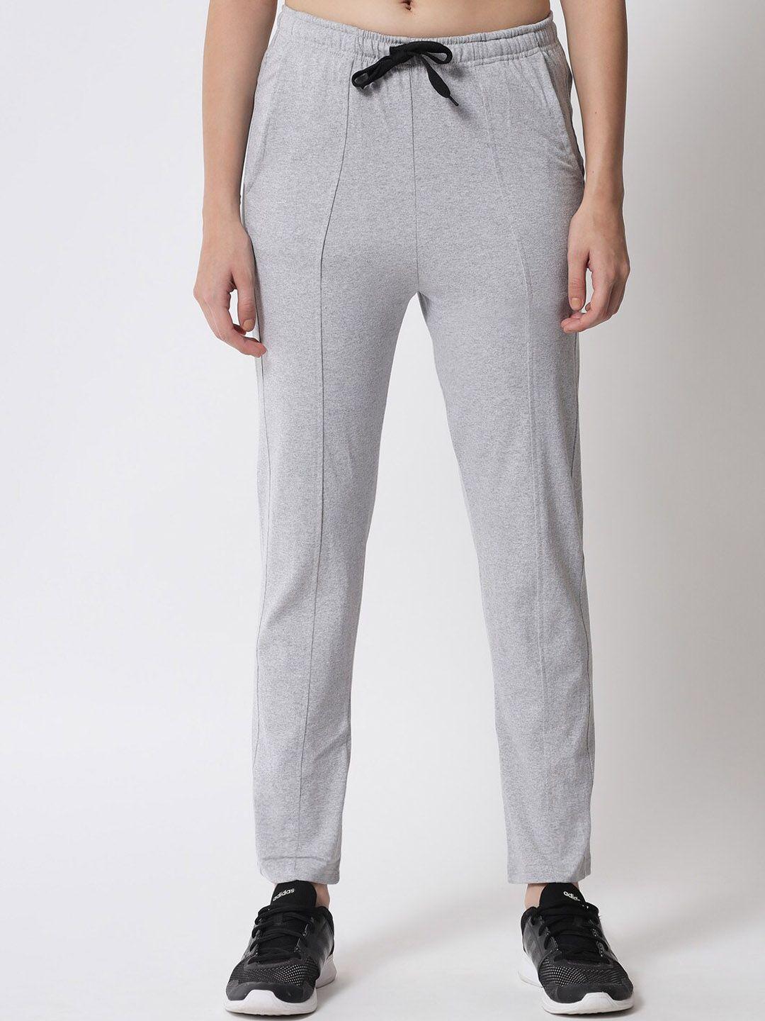 q-rious women grey melange solid pure cotton track pants
