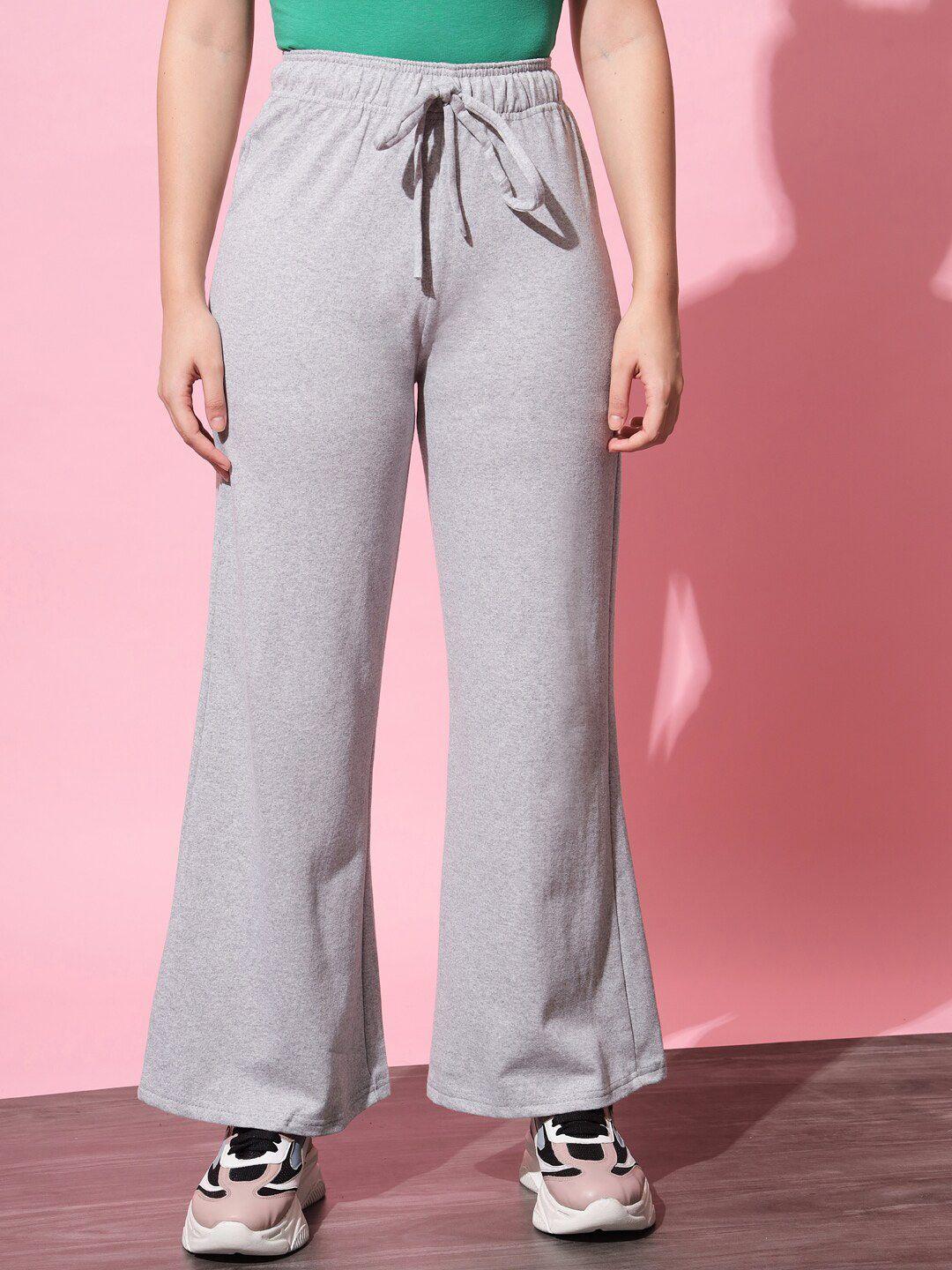 q-rious women grey solid straight-fit track pant