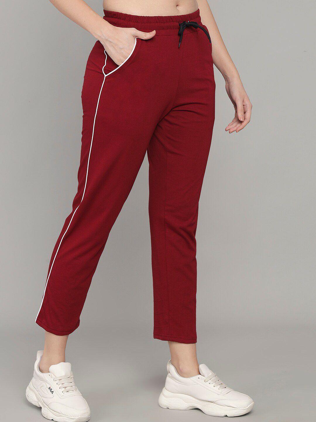 q-rious women maroon red solid cotton track pants