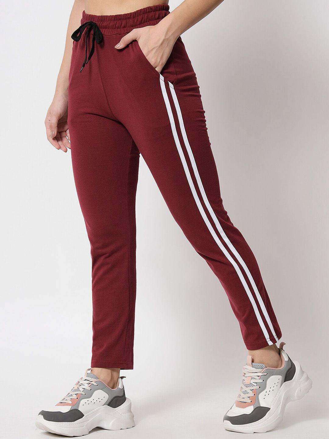 q-rious women maroon solid cotton track pants