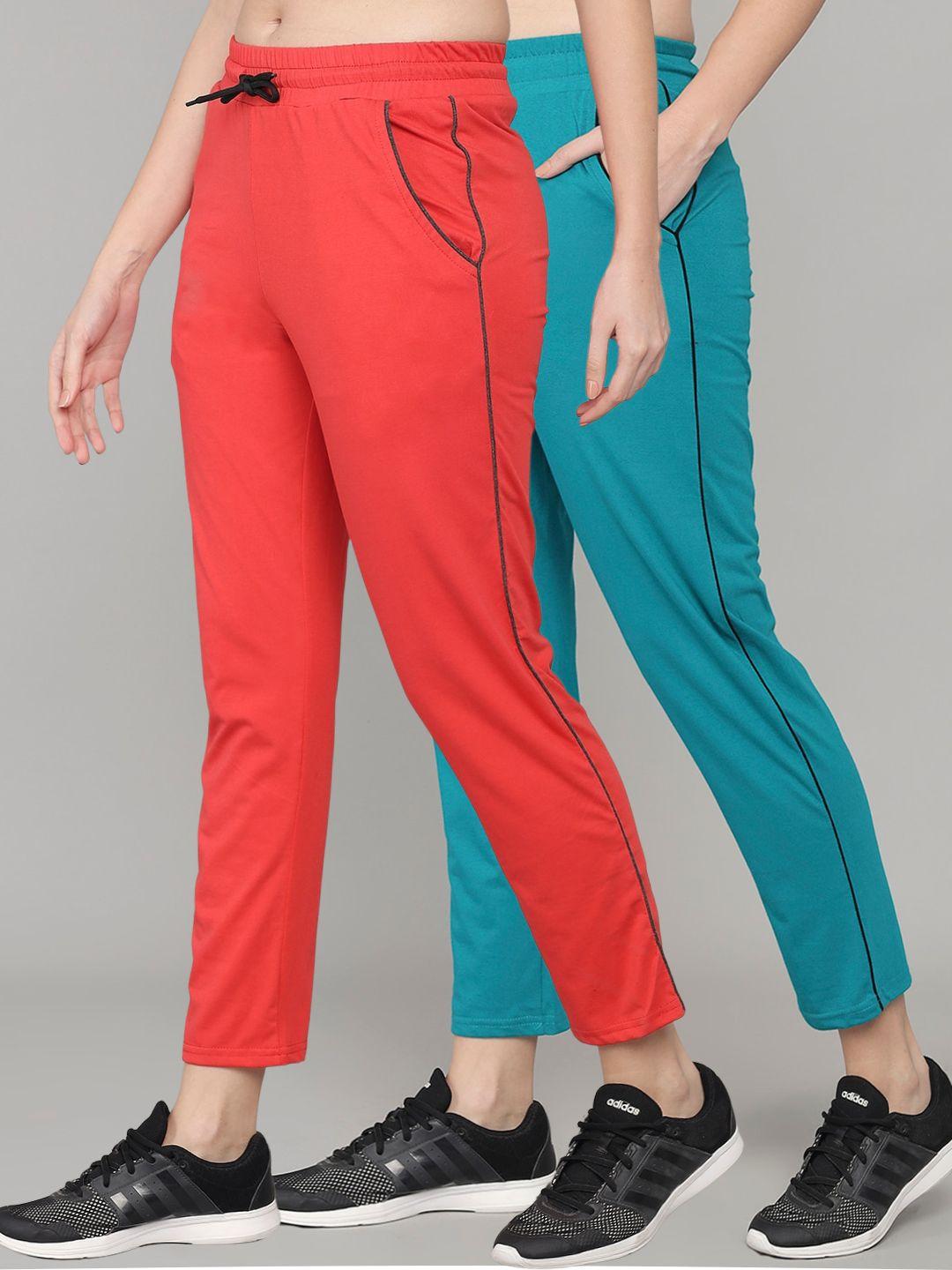 q-rious women pack of 2 orange and blue cotton track pants