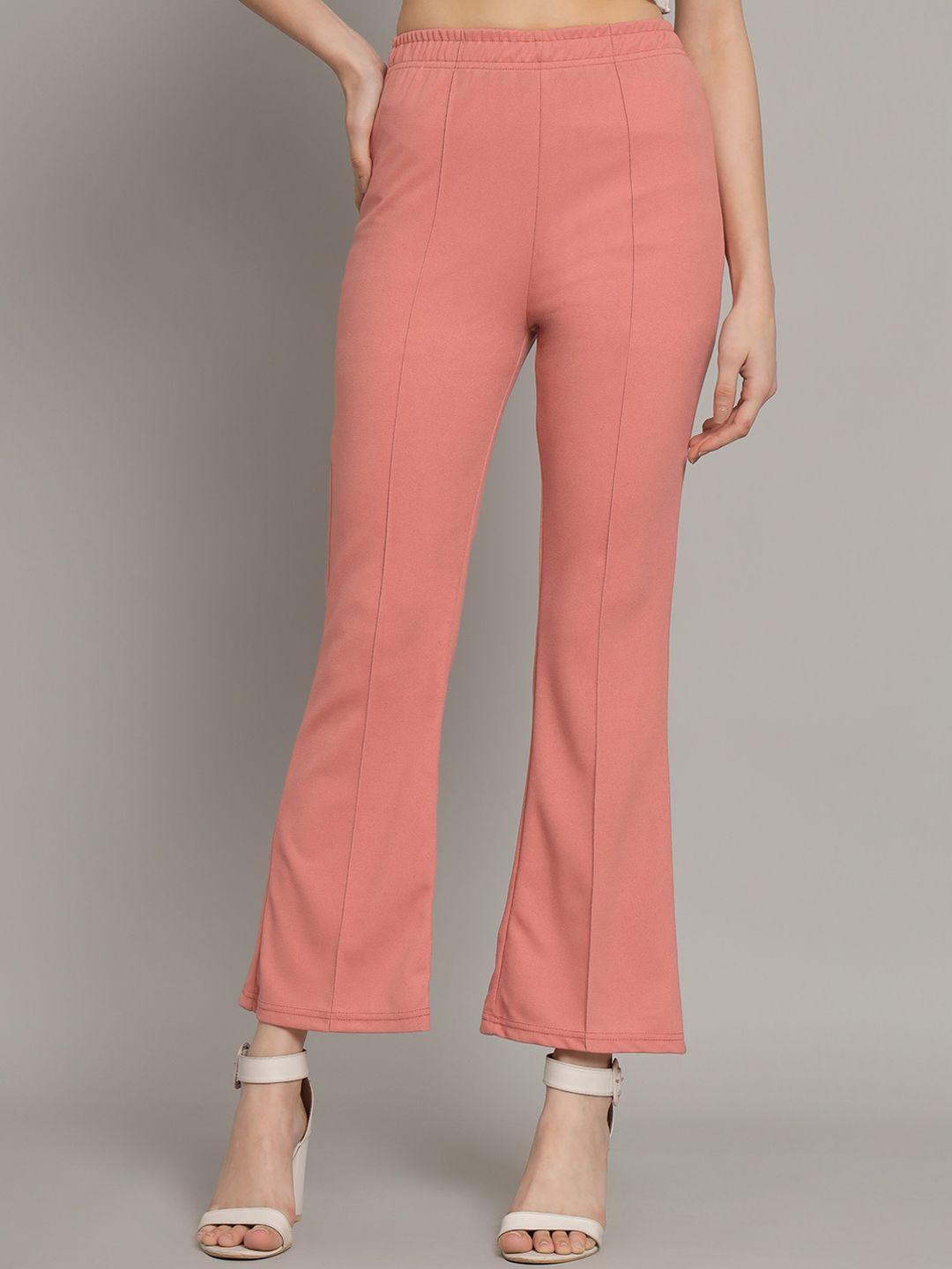 q-rious women peach-coloured high-rise pleated trousers