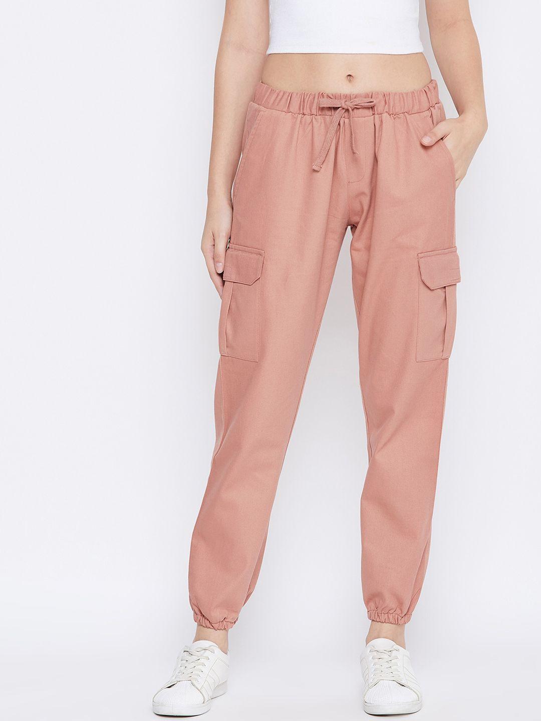 q-rious women peach-coloured pure cotton joggers trousers