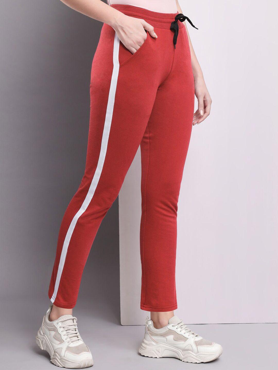 q-rious women pure cotton side striped training track pants
