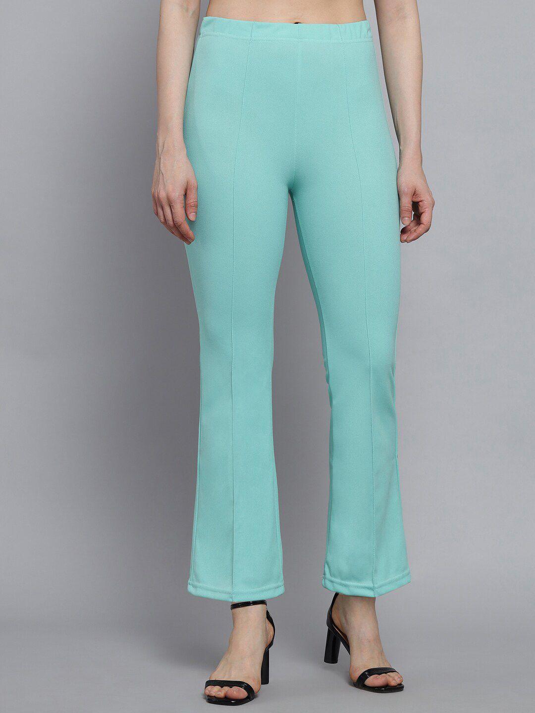 q-rious women sea green high-rise solid trousers