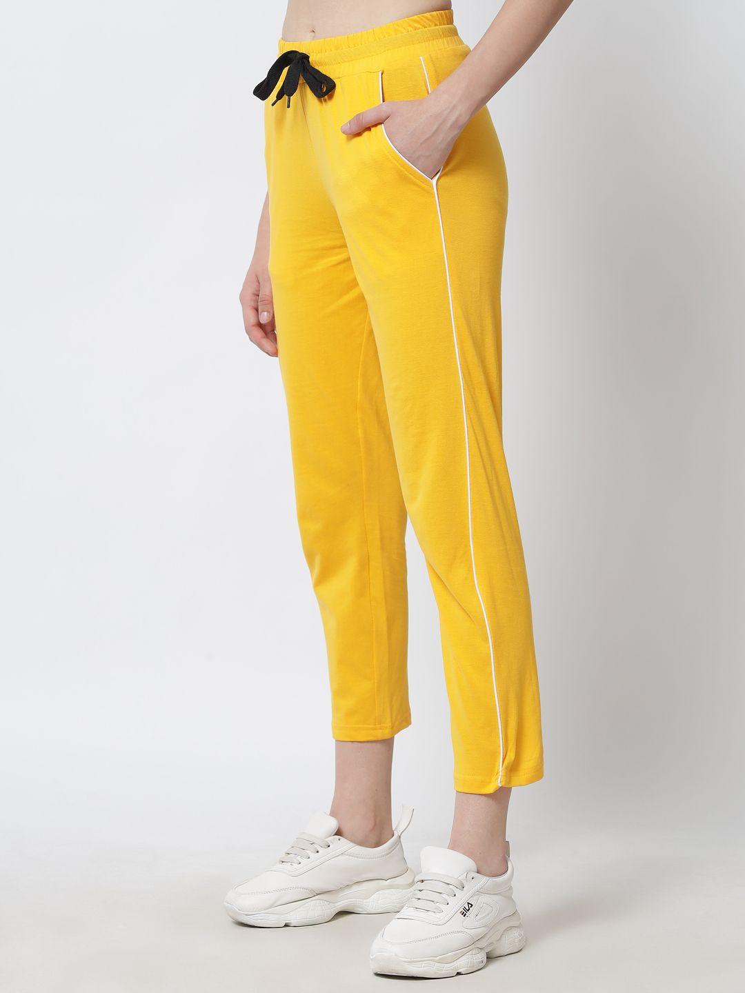 q-rious women yellow solid cotton track pants