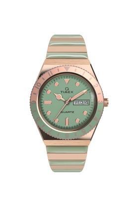q timex 36 mm green stainless steel analogue watch for women - tw2v38700uj