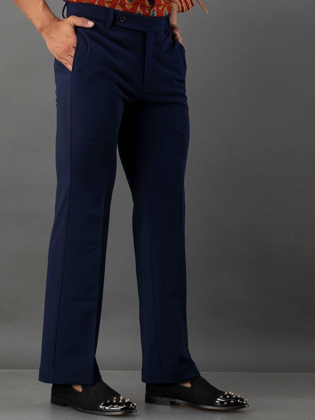 qarot men men flared high-rise plain lycra formal trousers