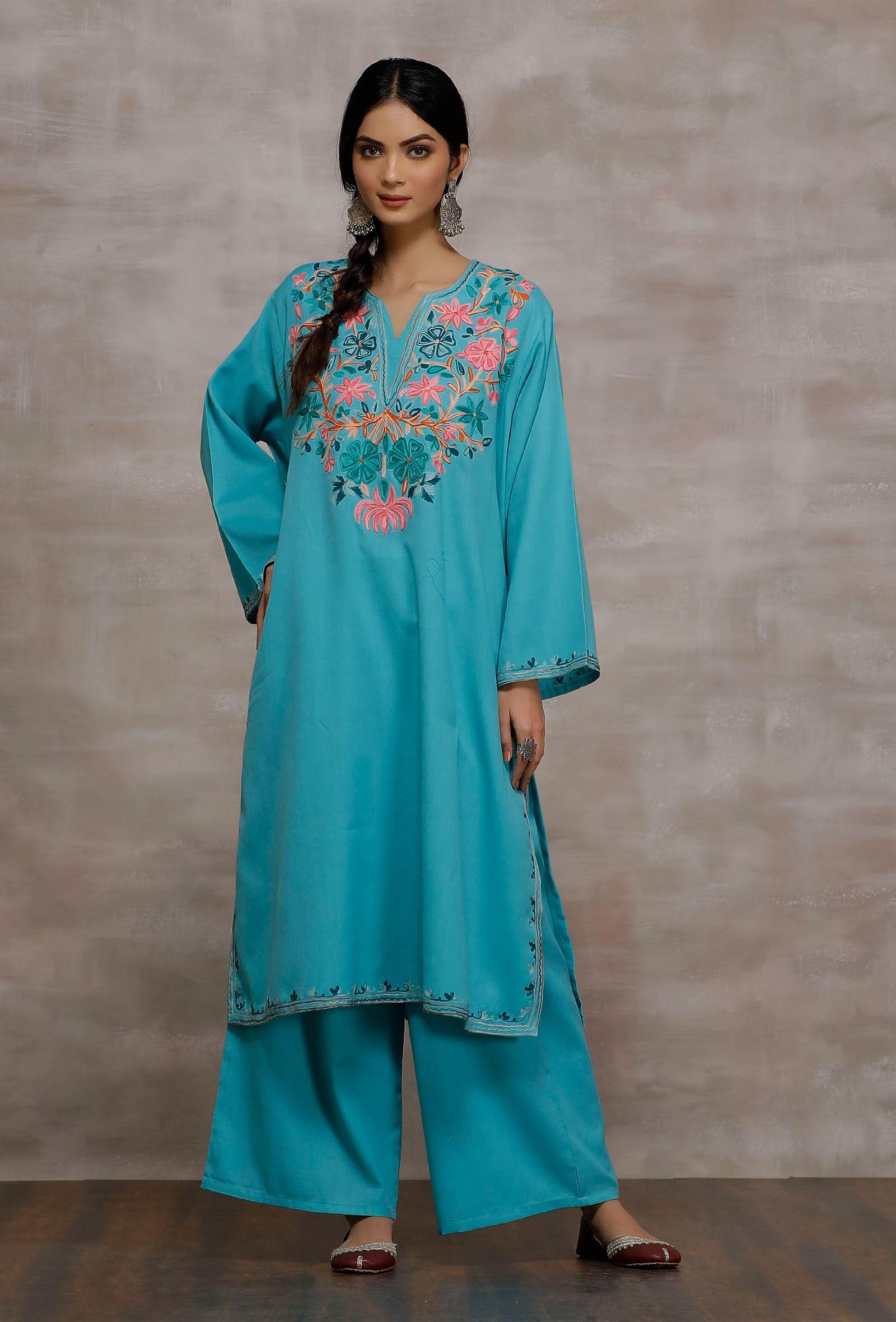 qasim sky blue woollen phiran