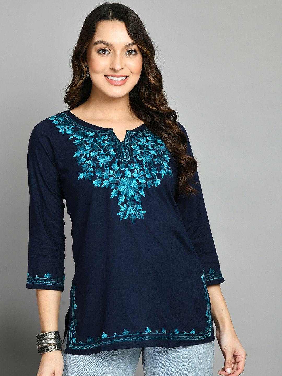 qazmi floral embroidered notched neck kurti